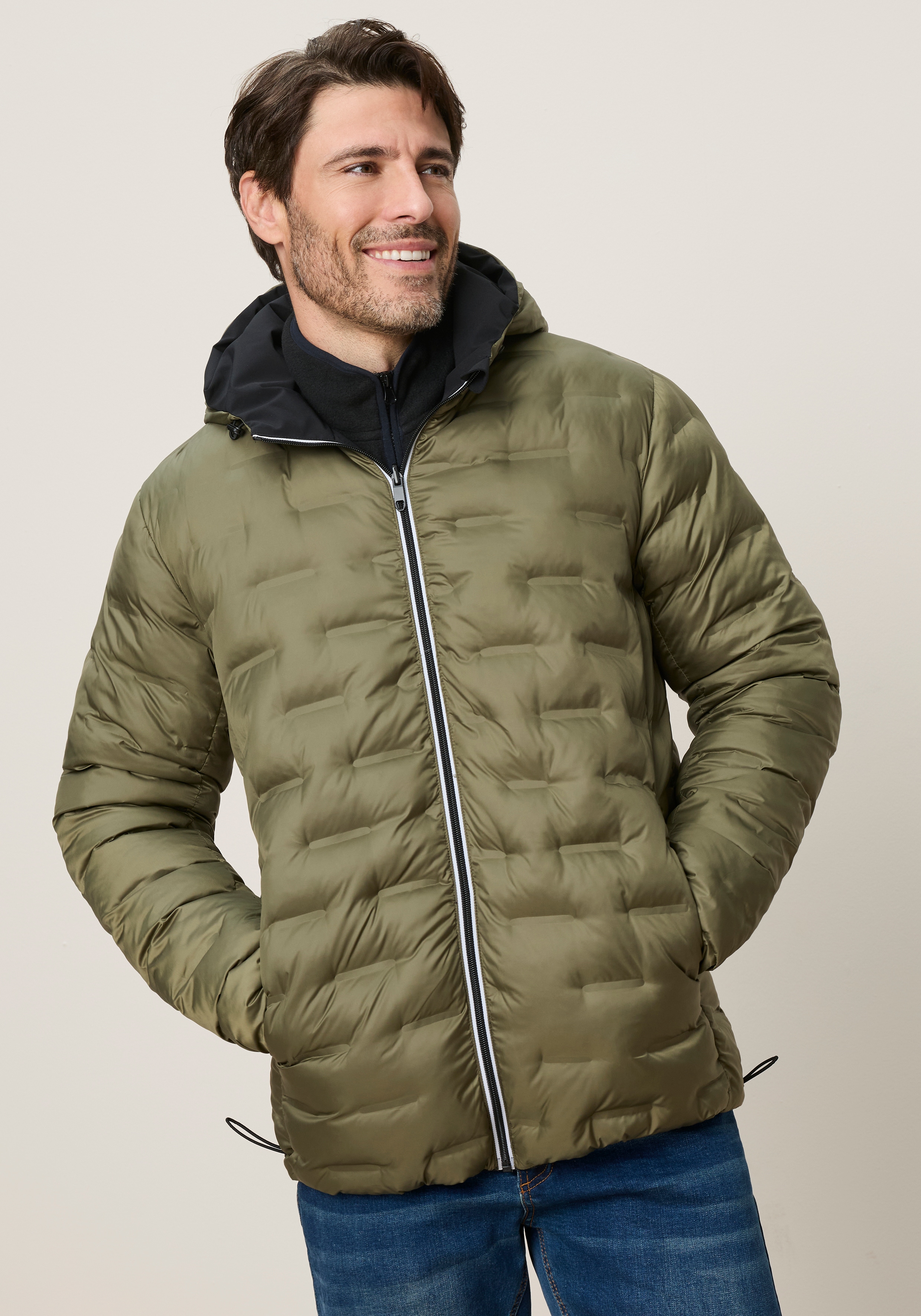 Mans World Wendejacke mit Kapuze 2- in-1 Jacke beidseitig zu tragen von einer Seite gesteppt
