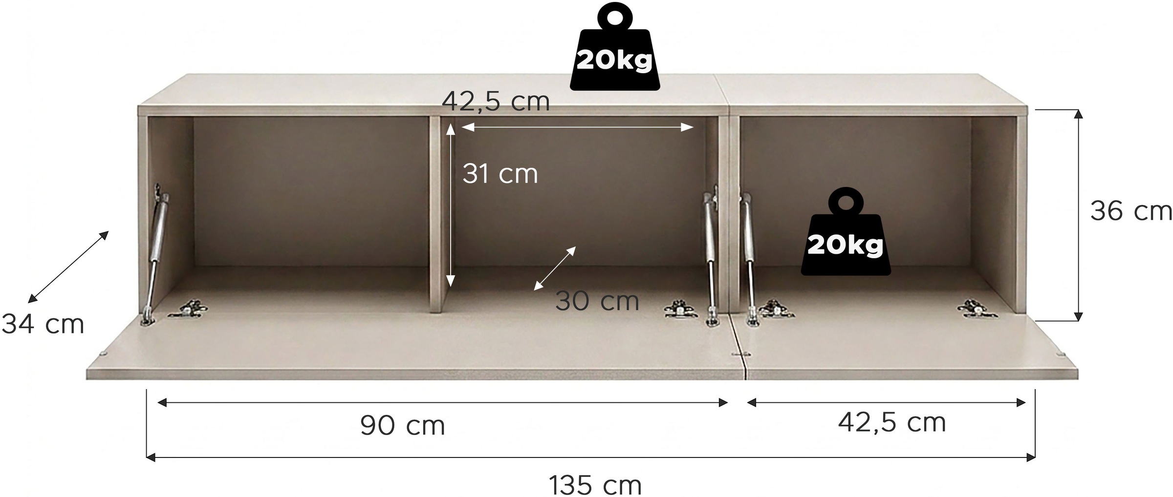 OTTO home Lowboard »SPIAGGIA, 2-teiliges Set, Breite 135cm, stehend & hängend montierbar« TV-Möbel, TV-Schrank, TV-Lowboard, Mediaboard