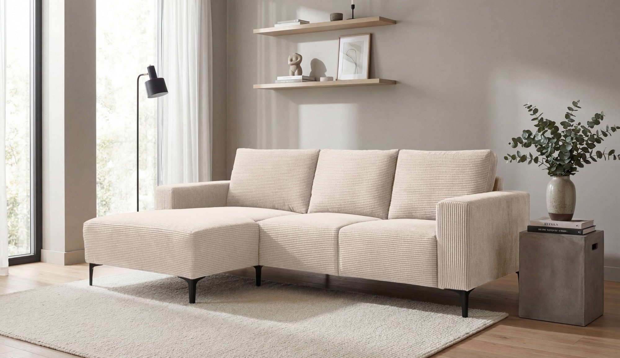 Home affaire Ecksofa »Tournon L-Form, Breite 232 cm, Breitcord« Designsofa im nordischen Stil, Wellenunterfederung, Metallfüße