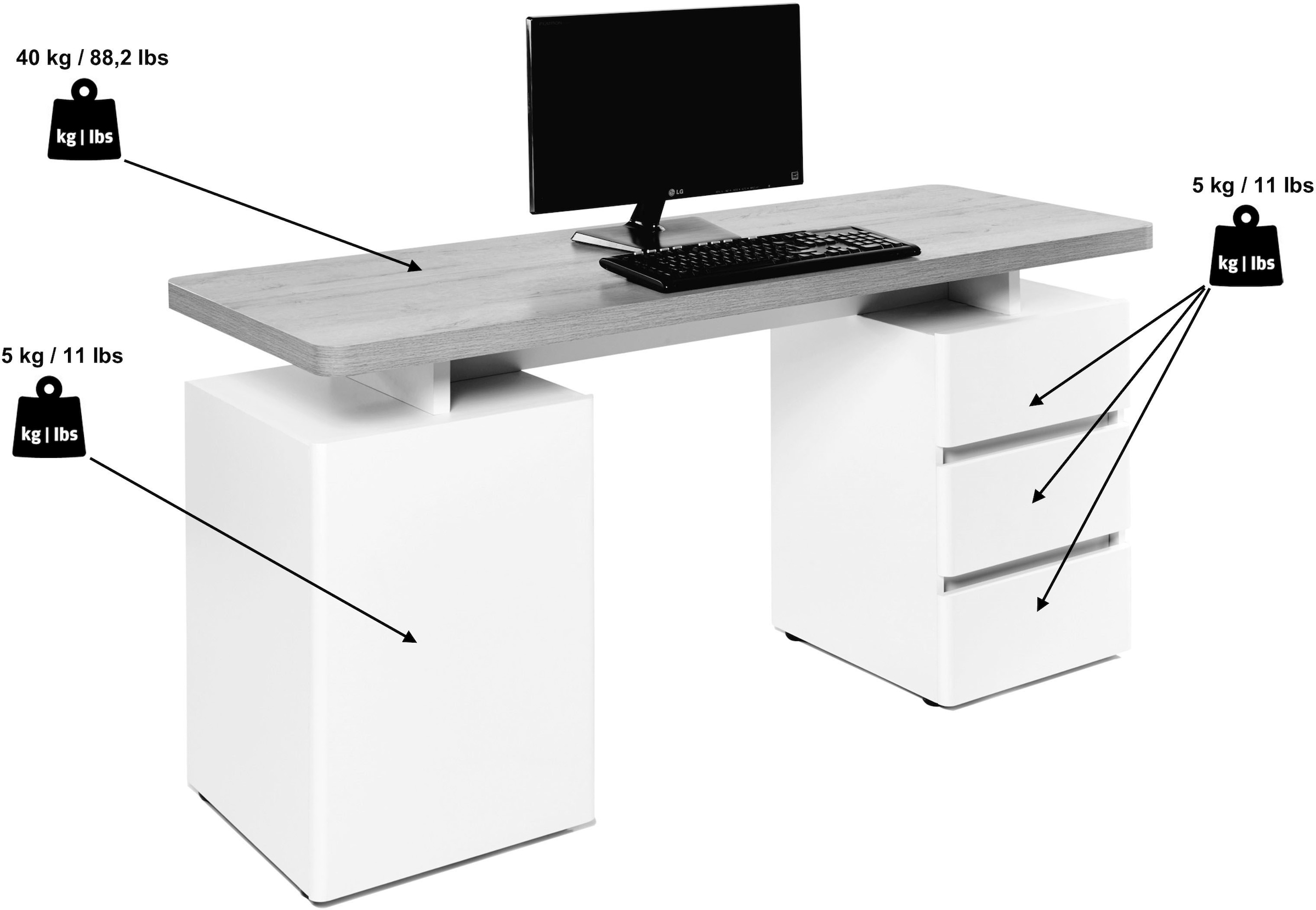Jahnke Schreibtisch »CU-LIBRE C 250«, wechselseitig montierbar