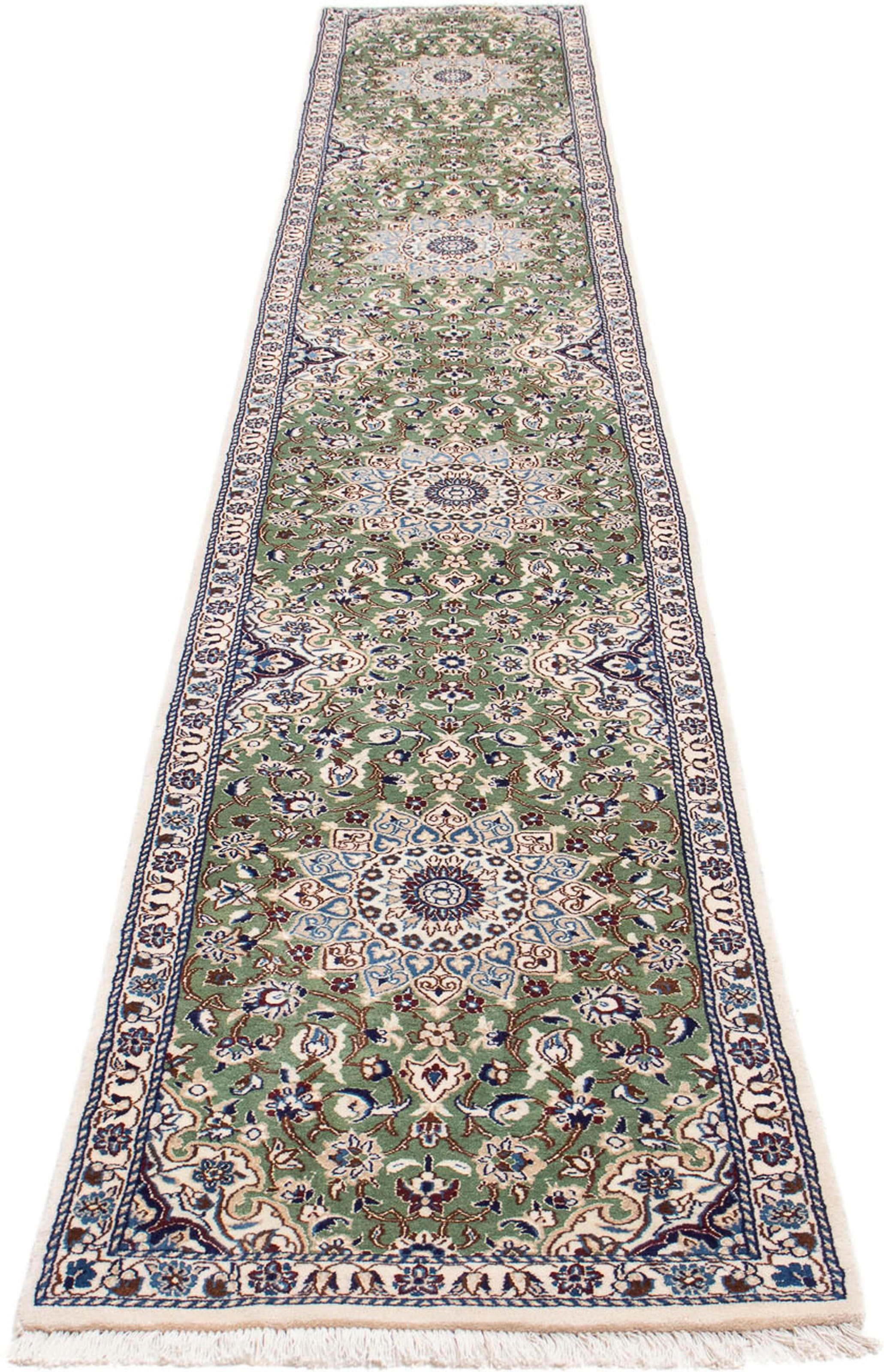 morgenland Orientteppich "Perser - Nain - Royal - 410 x 62 cm - grün", rechteckig, 10 mm Höhe, Wohnzimmer, Handgeknüpft,