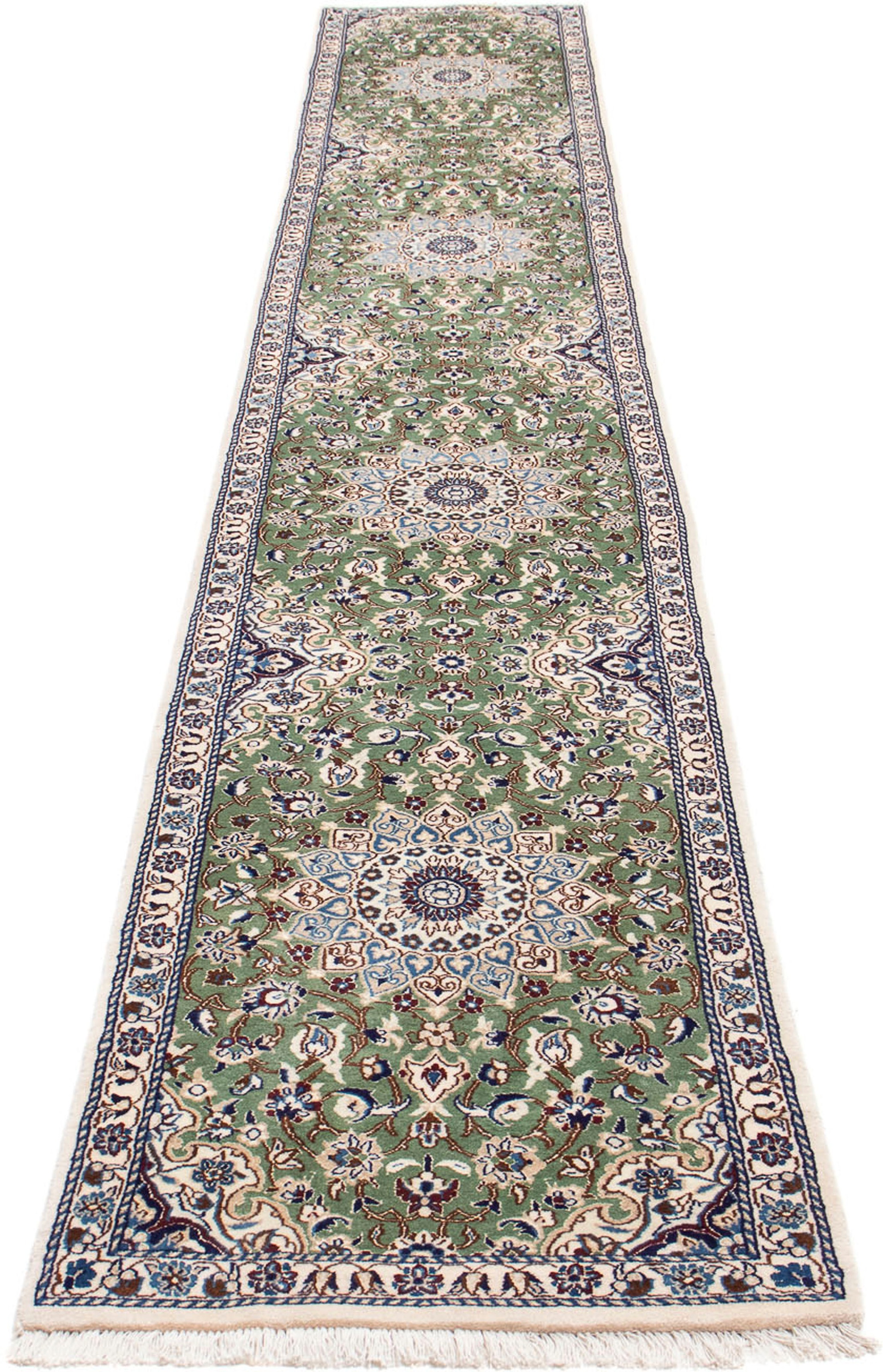 morgenland Orientteppich "Perser - Nain - Royal - 410 x 62 cm - grün", rechteckig, Wohnzimmer, Handgeknüpft, Einzelstück