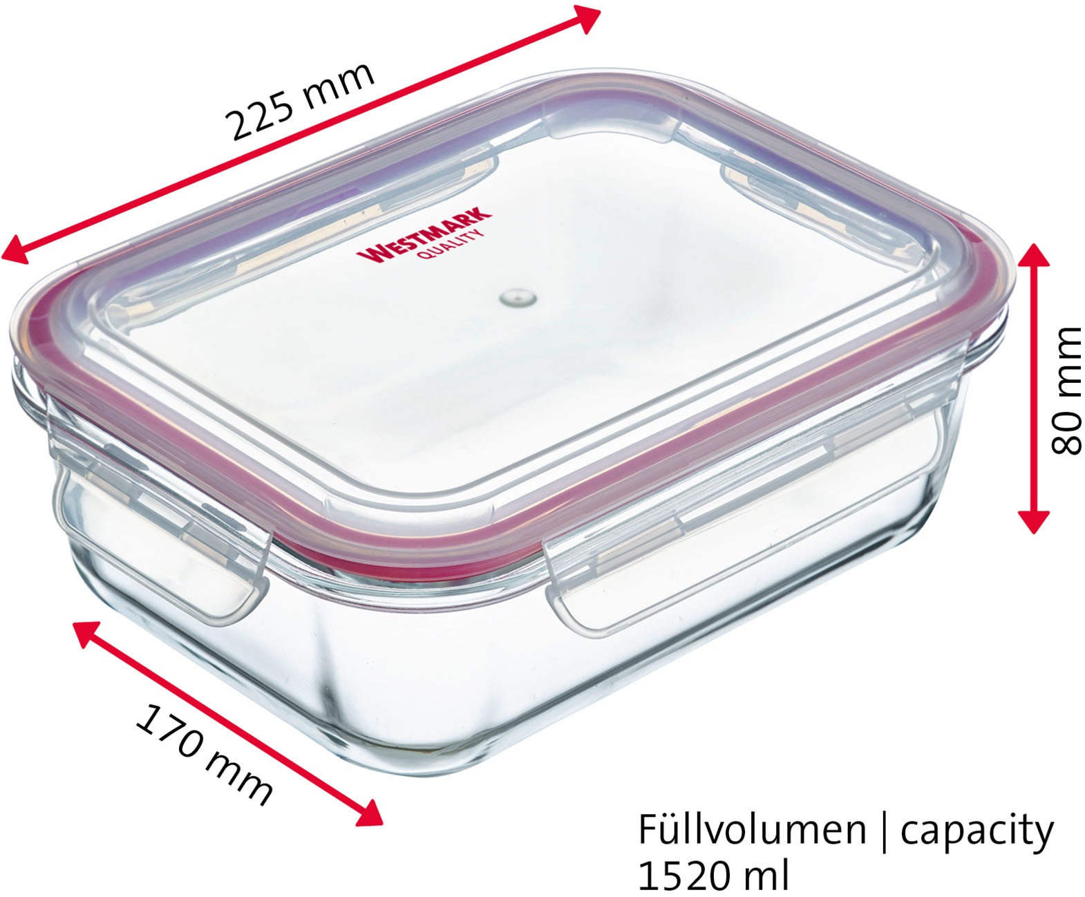 WESTMARK Frischhaltedose »Glas-Frischhaltedose, 1520 ml«, (1 tlg.), mikrowellen- und ofenfest