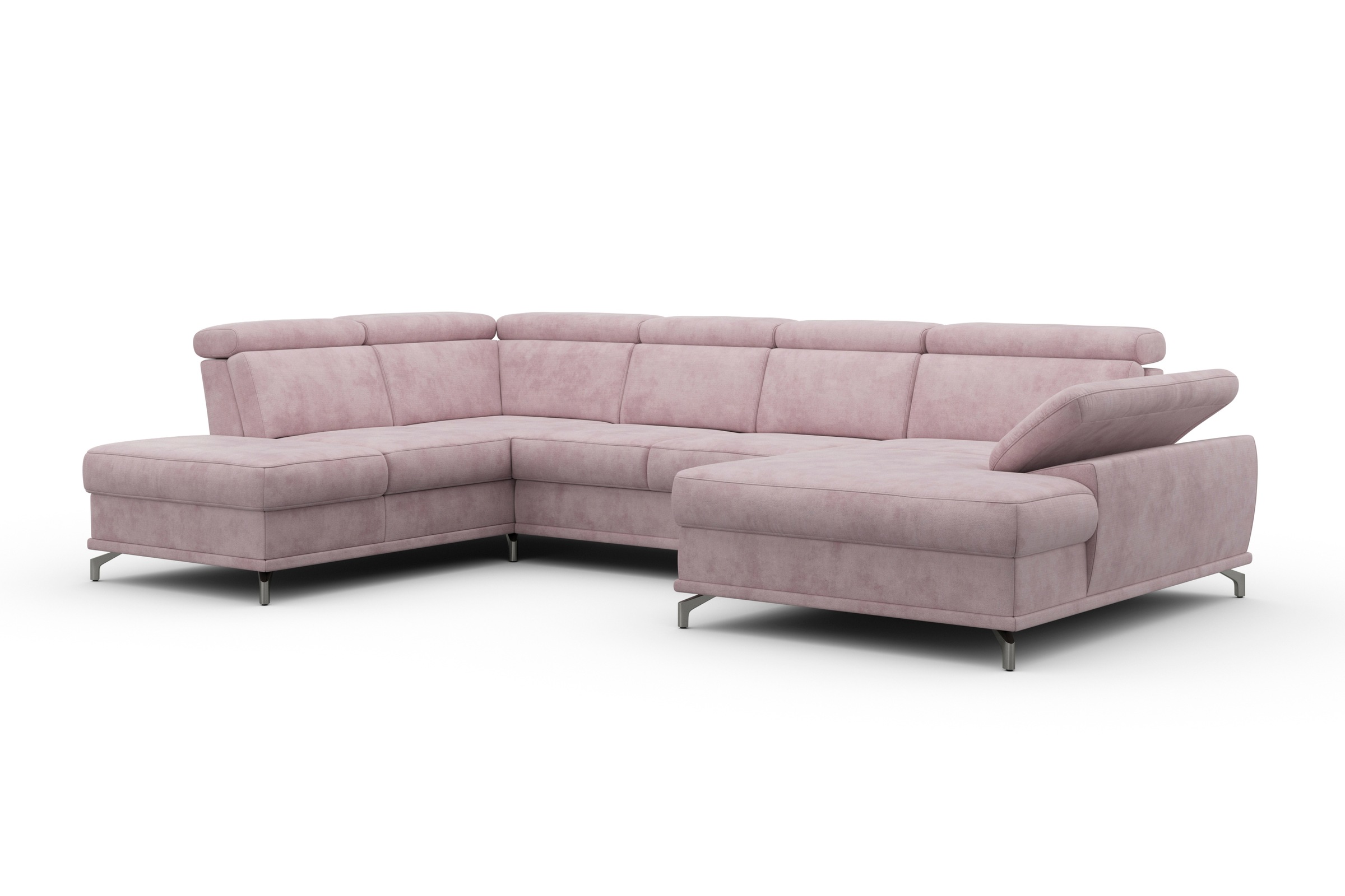 Wohnlandschaft SIT & MORE "Cabrio U-Form, B: 359 cm, mit Sitztiefen-, Arm- & Kopfteilverstellung", rosa (rose), B:359cm H:87cm T:230cm, 100% Polyester, Sofas, Wohnlandschaft, 3 Nierenkissen, Federkern, optional Bettfunktion und Stauraum 2