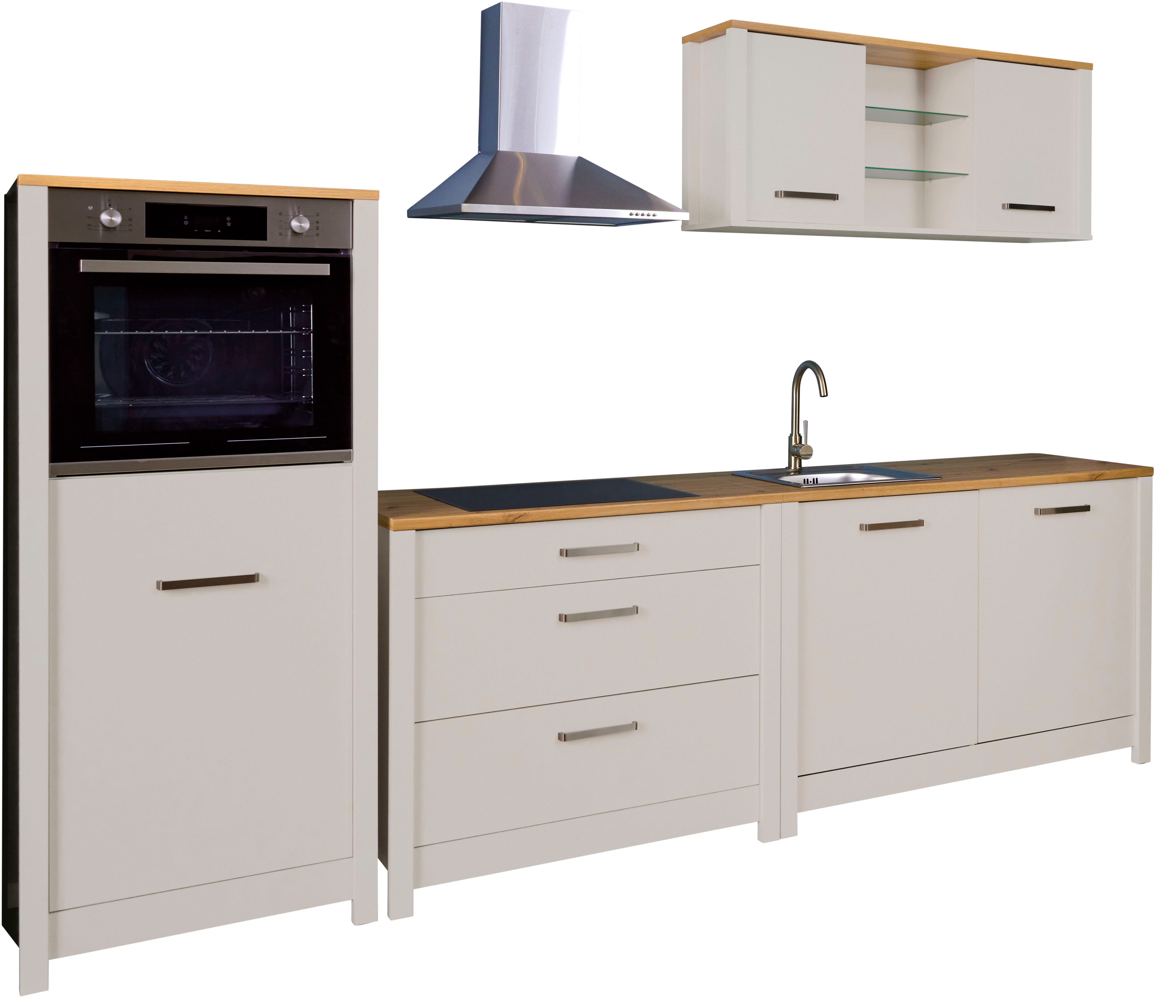 Inter Link Küchenzeile "Pienza, Einbauküche, Küchenblock, Küchenmodul, Kompaktküche" Ohne E-Geräte für Spülmaschine Kochfeld Backofen Kühlschrank B: 300 cm