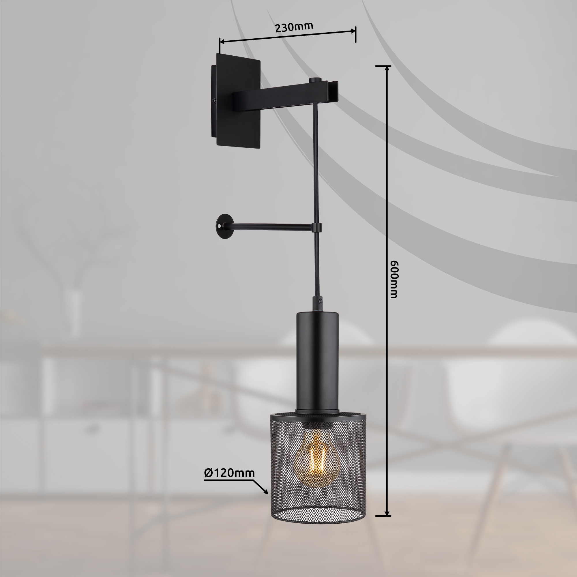 GLOBO LIGHTING Wandleuchte »JEDD«, Leuchtmittel E27 | ohne Leuchtmittel, Wandlampe/Metallgeflecht/schwarz/Wohnzimmer/Flur/inkl. Anschlusskabel