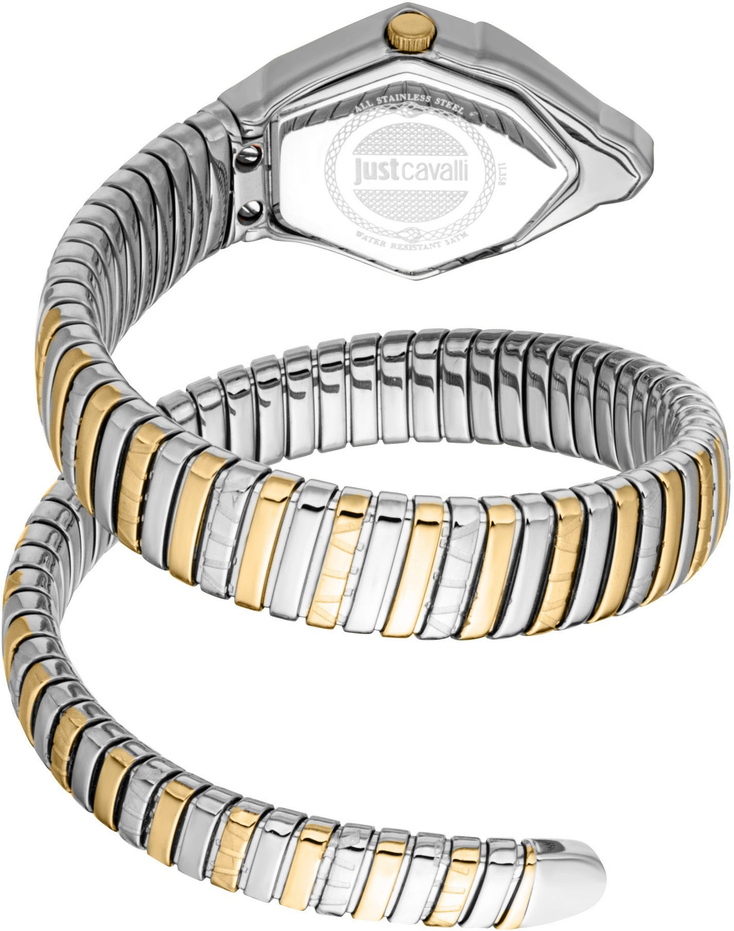 Just Cavalli Time Quarzuhr »Signature Snake«, Armbanduhr,Damenuhr,Edelstahlband,Perlmutt-Zifferblatt,Kristallsteine