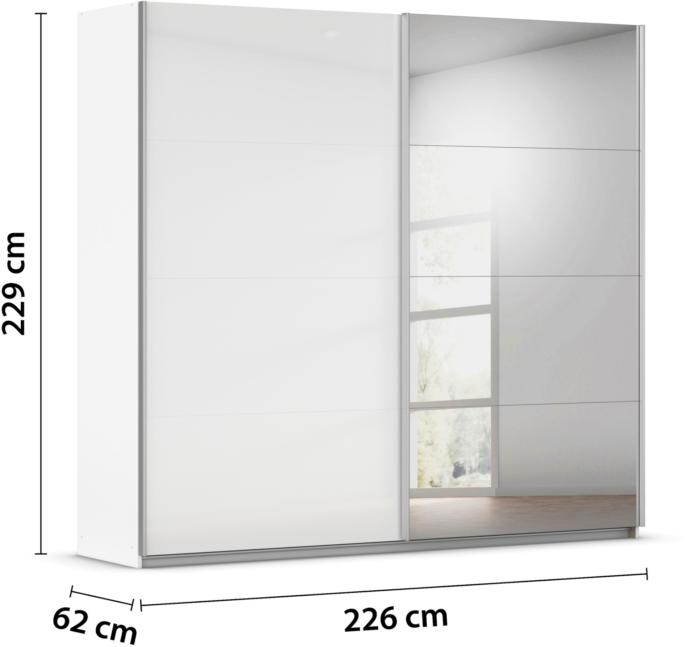 INOSIGN BY RAUCH Schwebetürenschrank »Kleiderschrank Schrank Garderobe Schlafzimmerschrank THANOS«, (in 3 verschiedenen Ausstattungen BASIC/CLASSIC/PREMIUM), Optional mit Spiegel, Metall-Griffleisten alufarben MADE IN GERMANY