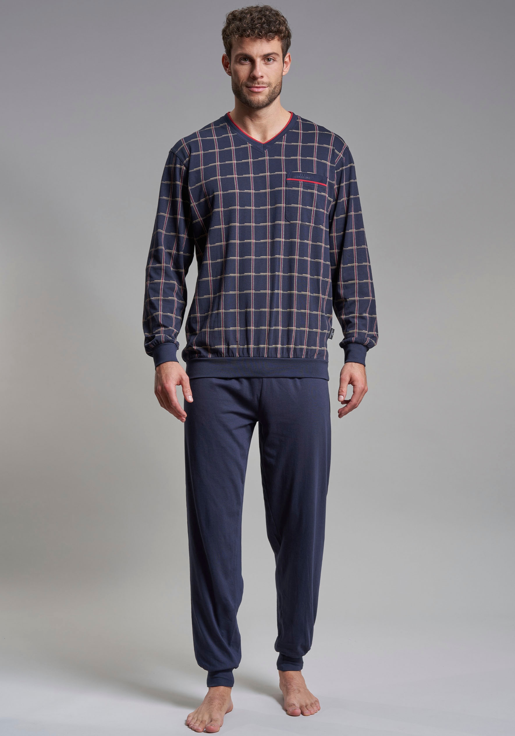 GÖTZBURG Pyjama "Bronx", (2 tlg.), Langarm, V-Ausschnitt, lange Hose, 100% günstig online kaufen