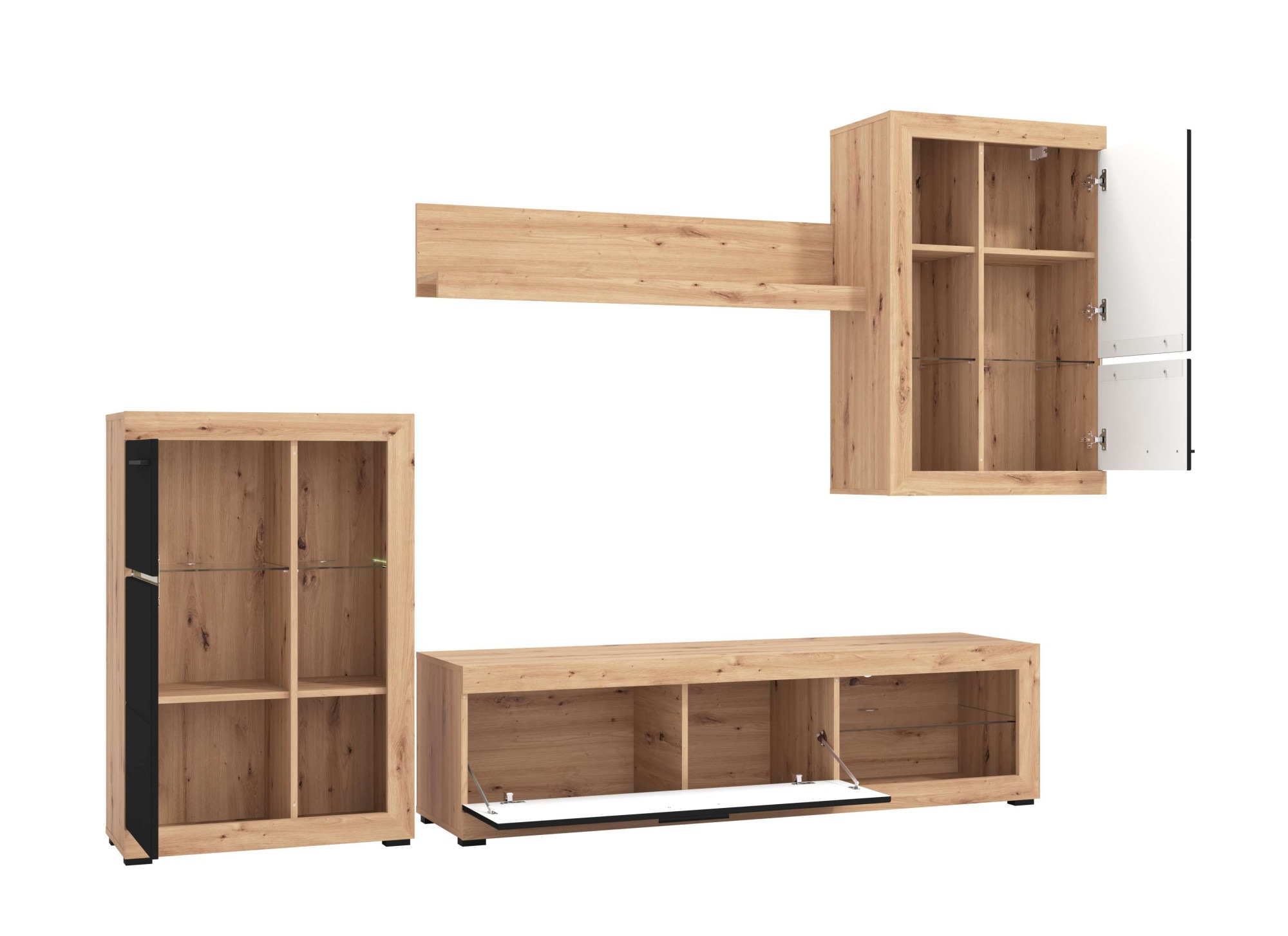 INOSIGN Wohnzimmer-Set »Rosso Wohnwand, Mediawand, Anbauwand, für TV bis 60', Breite 267 cm«, (Komplett-Set, 4 St., 4-st), Set besteht aus Highboard, TV-board, Wandregal und Hängeschrank