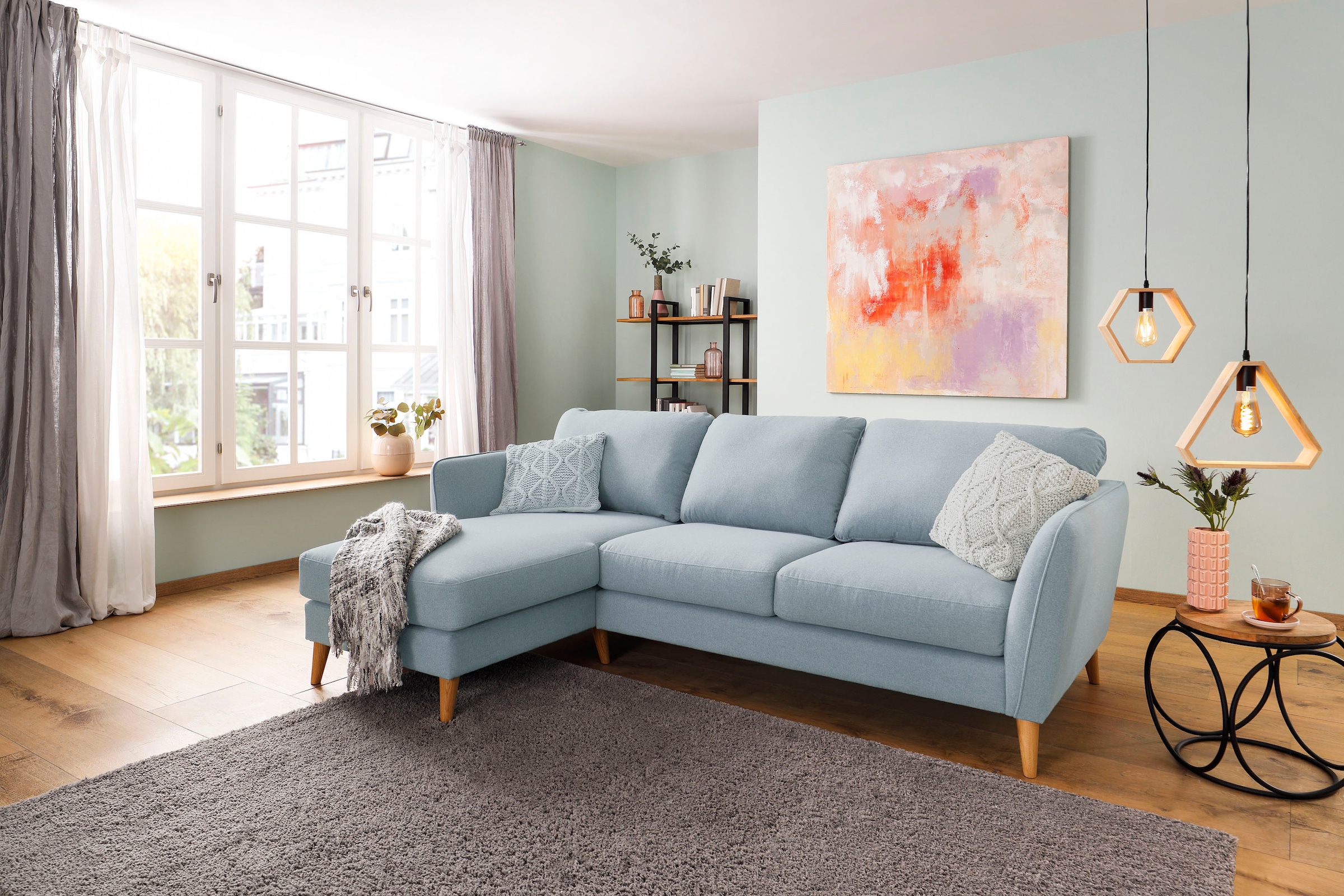 Home affaire Ecksofa »MARSEILLE (242/152cm),L-Form, Rec. rechts/links«, Massivholzbeine aus Eiche, in verschieden Bezügen und Farbvarianten