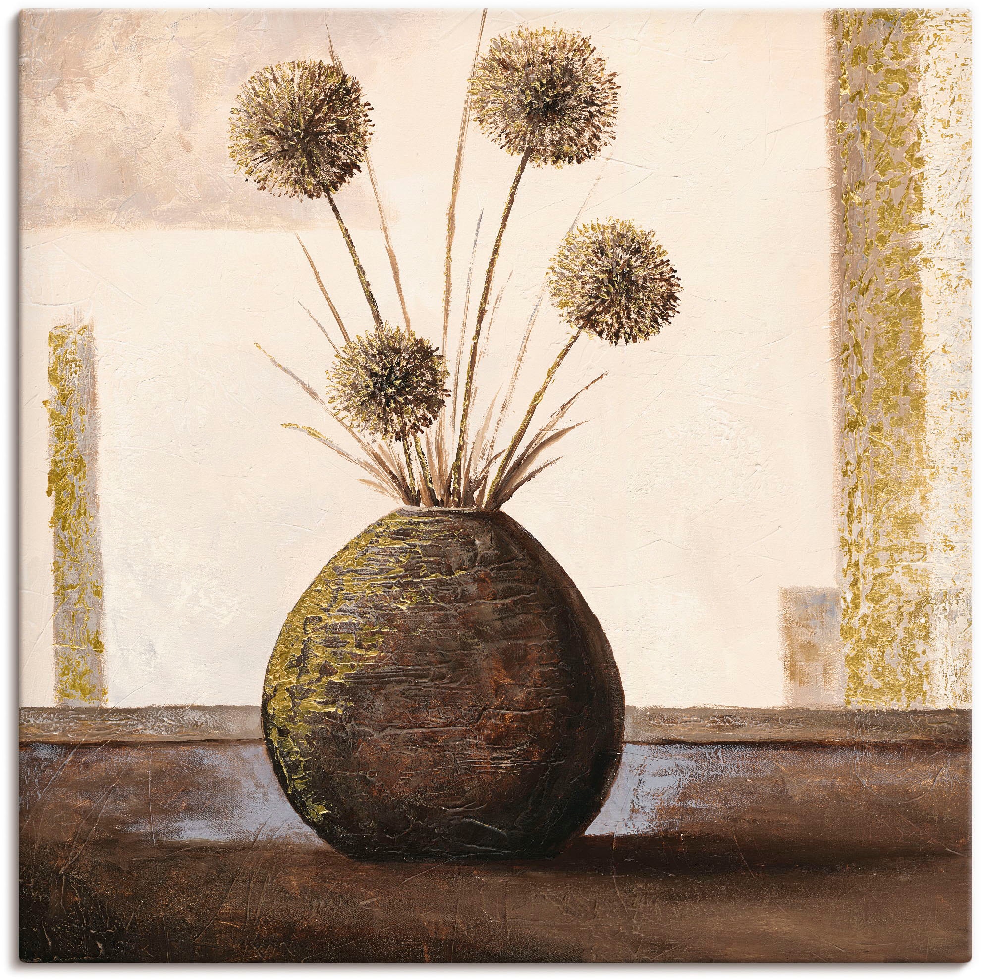 Artland Leinwandbild "Goldene Vasen II" Vasen & Töpfe 1 Stk. tlg. auf Holzr günstig online kaufen