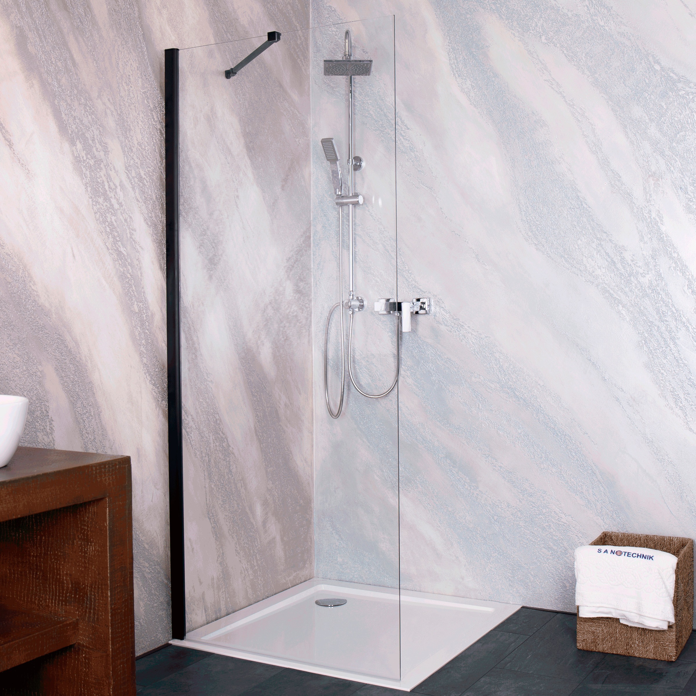 Sanotechnik Duschwand »Sanoflex Black YOUNG«, Glas