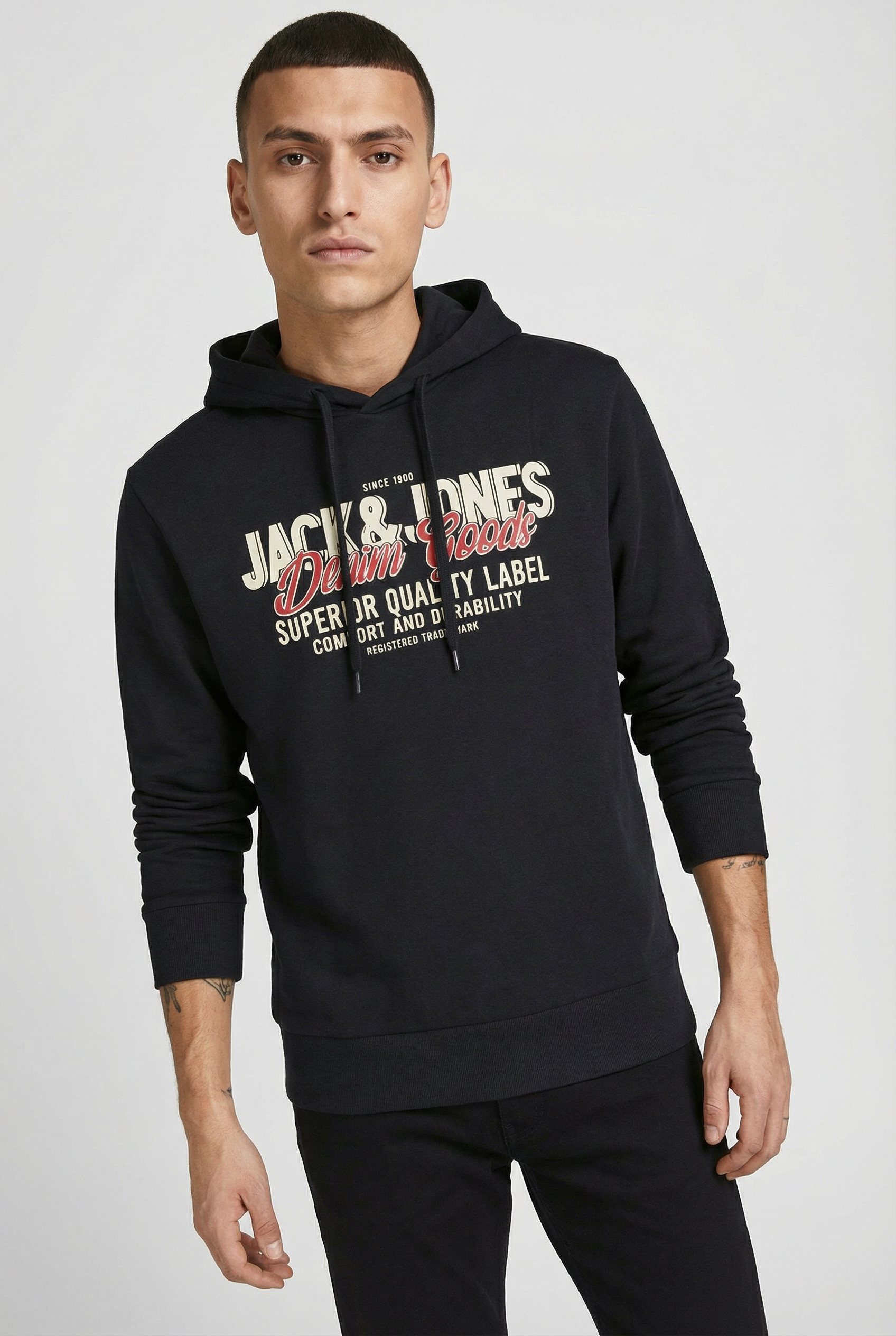 Jack & Jones PlusSize Hoodie "JJELOGO SWEAT HOOD 2 COL 24/25 NOOS PLS", mit Logo Frontprint