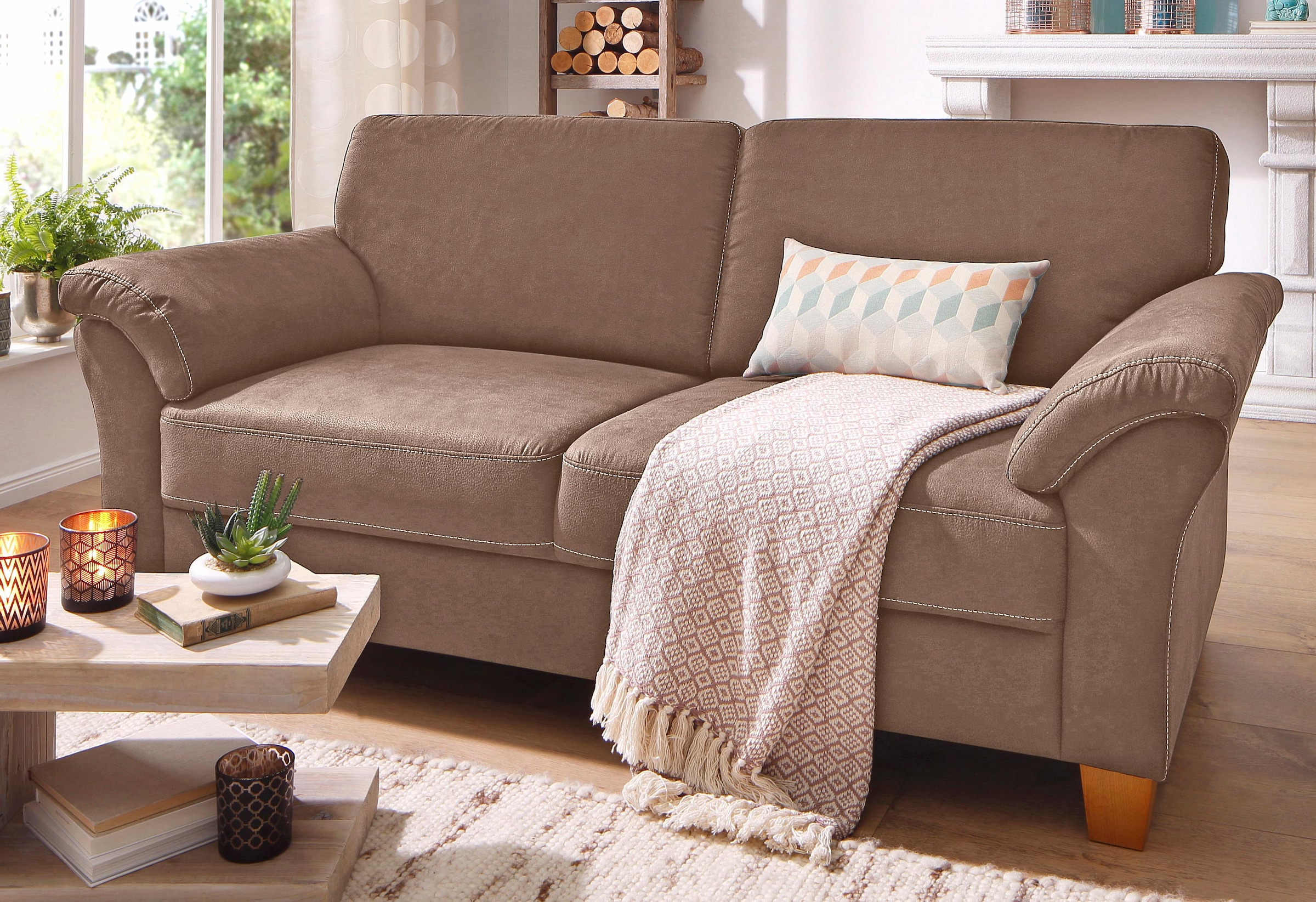 OTTO home 3-Sitzer "Borkum, B: 186 cm, Federkern, Komfortsitzhöhe 46 cm" Landhausstil, Holzfüße, Kopfstützen nachrüstbar