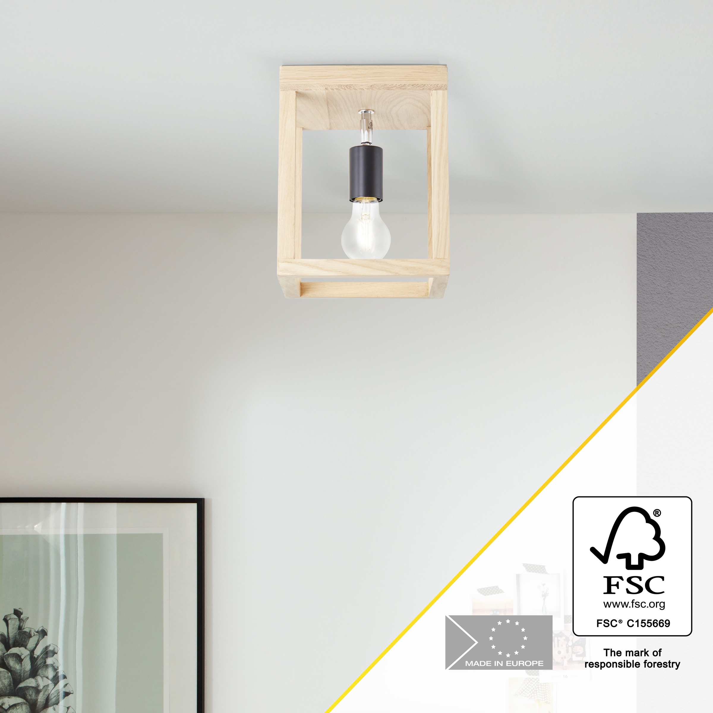 Brilliant Deckenleuchte »Nerea«, 1 flammig, Leuchtmittel E27 | ohne Leuchtmittel, 25 x 20 x 20 cm, E27, Holz/Metall, eiche geölt