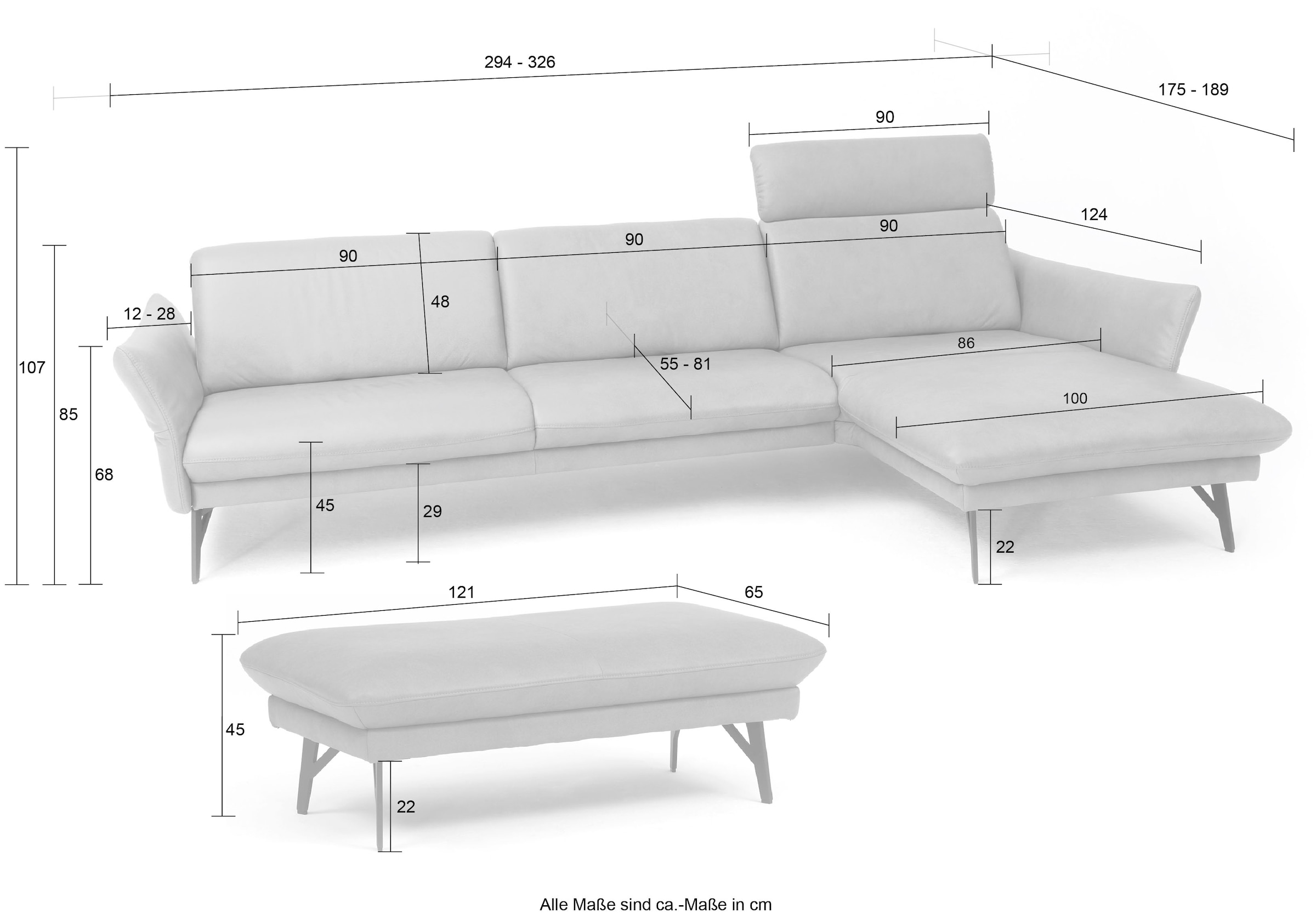 himolla Ecksofa »1928«, (Sofa mit oder ohne Hocker auswählen!), mit Hocker, Füße Edelstahloptik