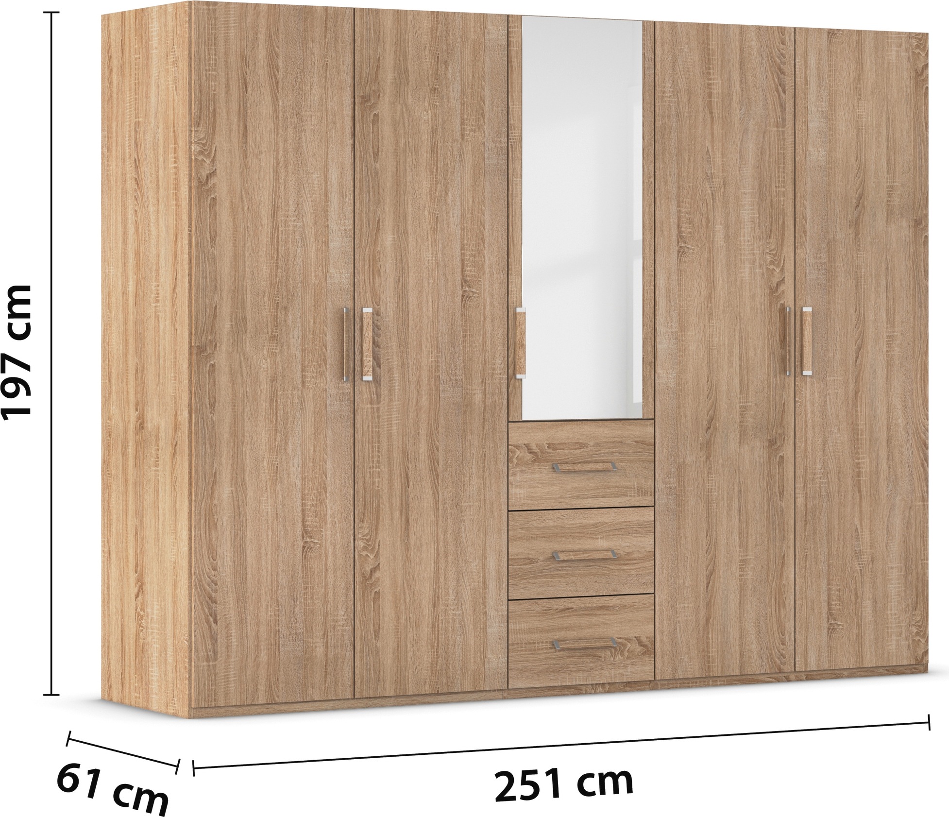 rauch Drehtürenschrank »Kleiderschrank Schrank Garderobe Schlafzimmerschrank EVELYN«, (in 2 Höhen 197 oder 210 cm erhältlich), in elegantem Stil mit Schubladen 3 Breiten und 2 Höhen MADE IN GERMANY