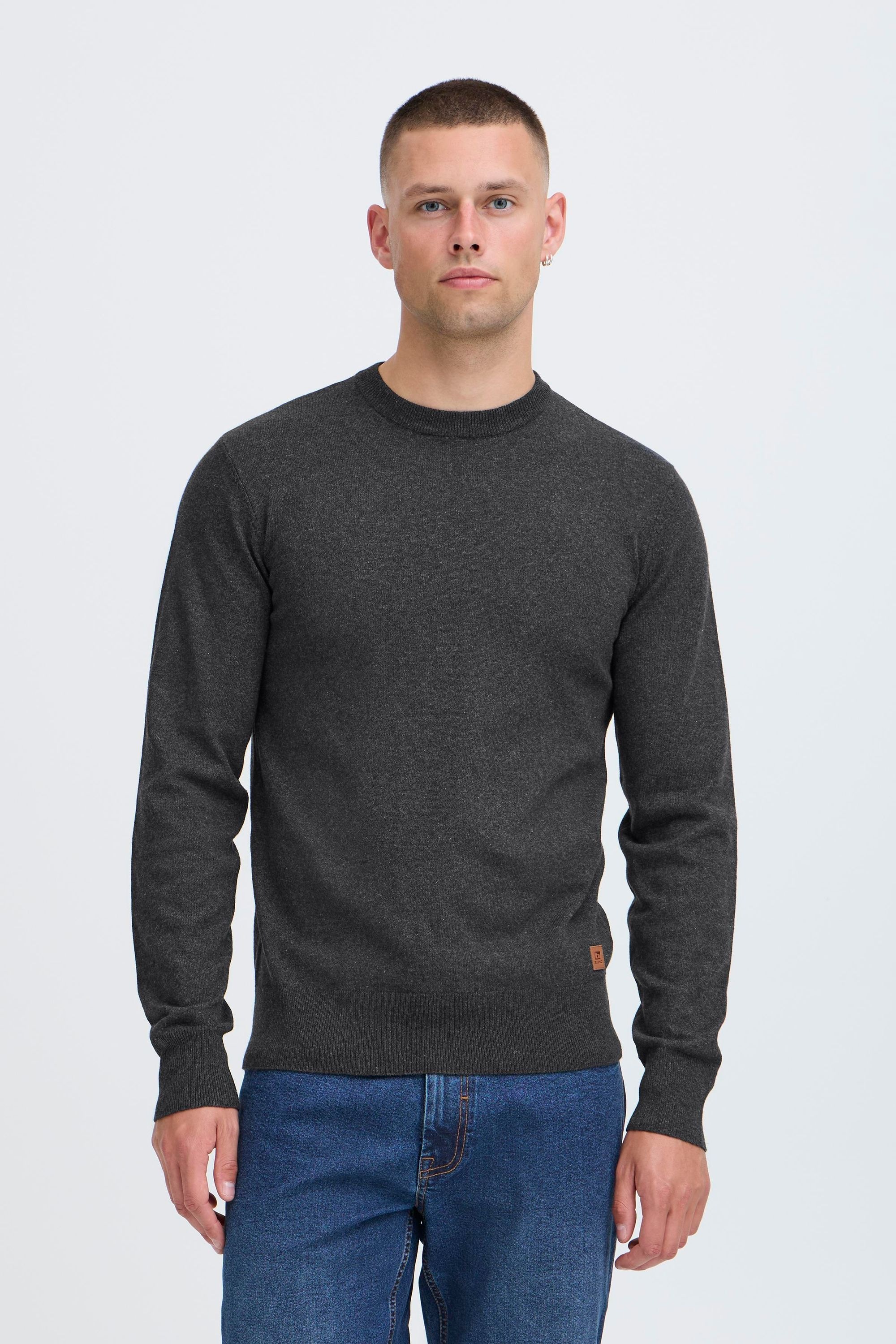 Strickpullover BLEND "BHFinn", Herren, Gr. XXL, charcoal mix, Feinstrick, 70% Baumwolle (Recycled), 30% Polyester (Recycled), unifarben, normal normal, Rundhals, Pullover Strickpullover, Stilvoller Strickpullover 2