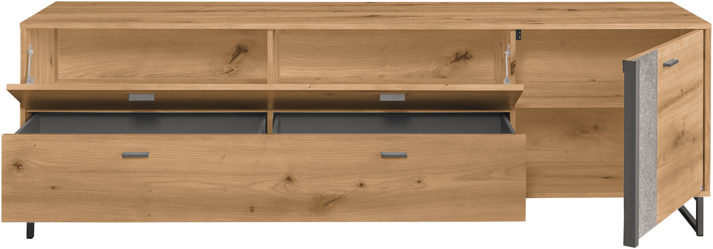 set one by Musterring TV-Schrank »Deltona«, inkl. LED-Beleuchtung, Metallkufe, Sandstein-Zierelement, B214 x H67cm