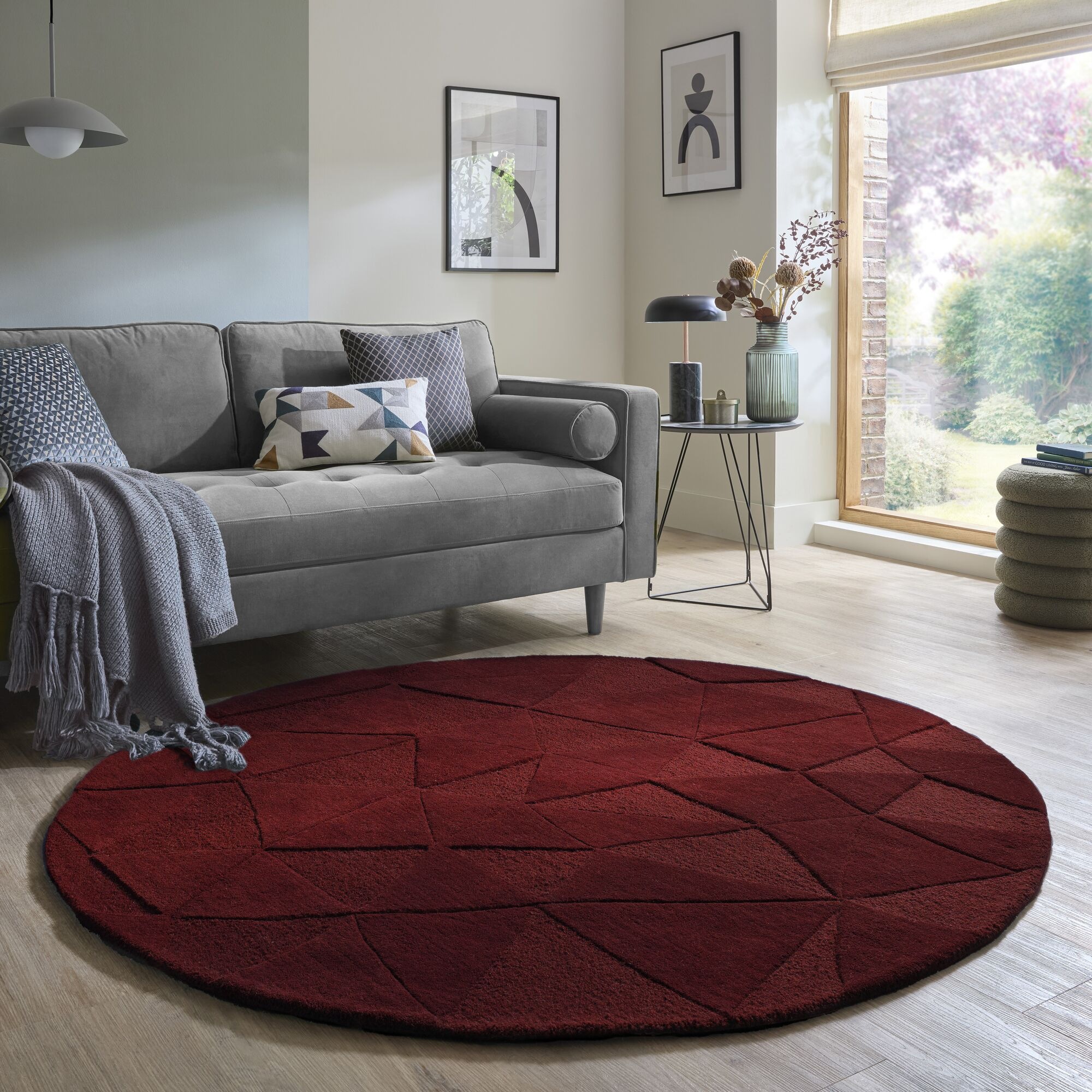 FLAIR RUGS Teppich "SHARD" rund 10 mm Höhe Hoch-Tief Effekt, Handgearbeitet, 100 % Wollflor