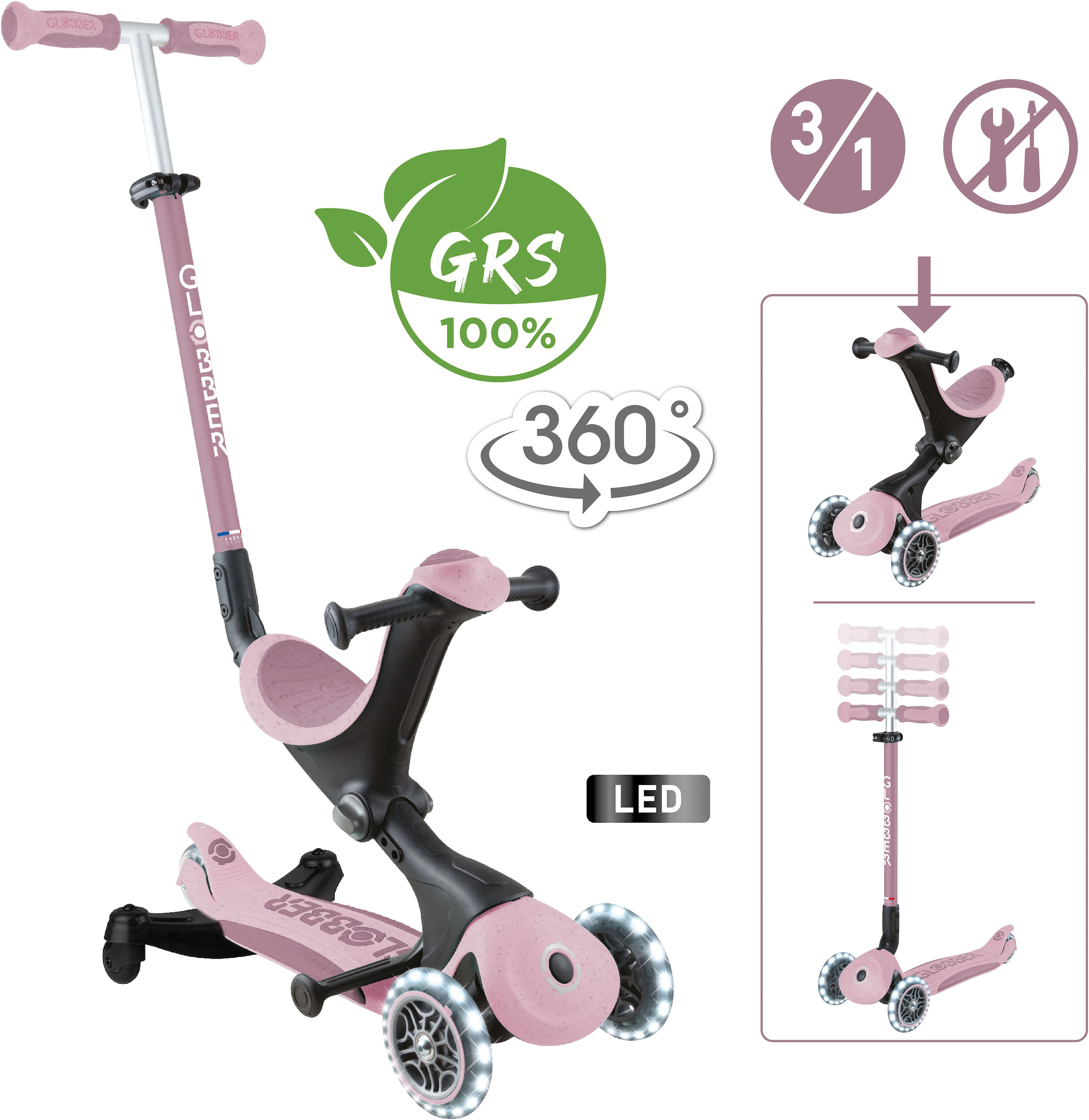 Globber Tretroller »GO-UP DELUXE LIGHTS ECO 360, mit Leuchtrollen«