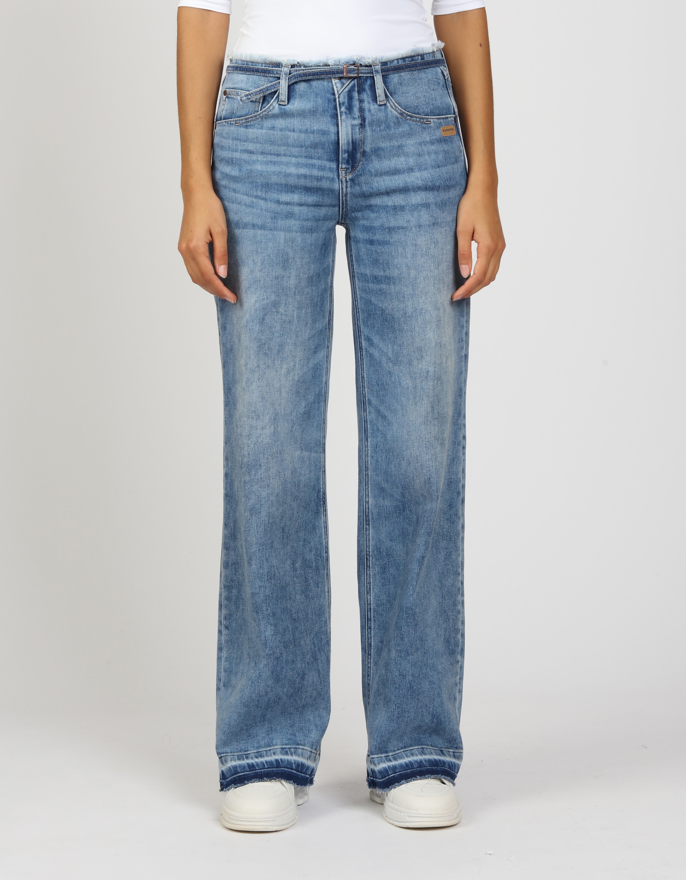 GANG Weite Jeans "94AMELIE WIDE FIT", mit Fransen an Saum und Bündchen günstig online kaufen