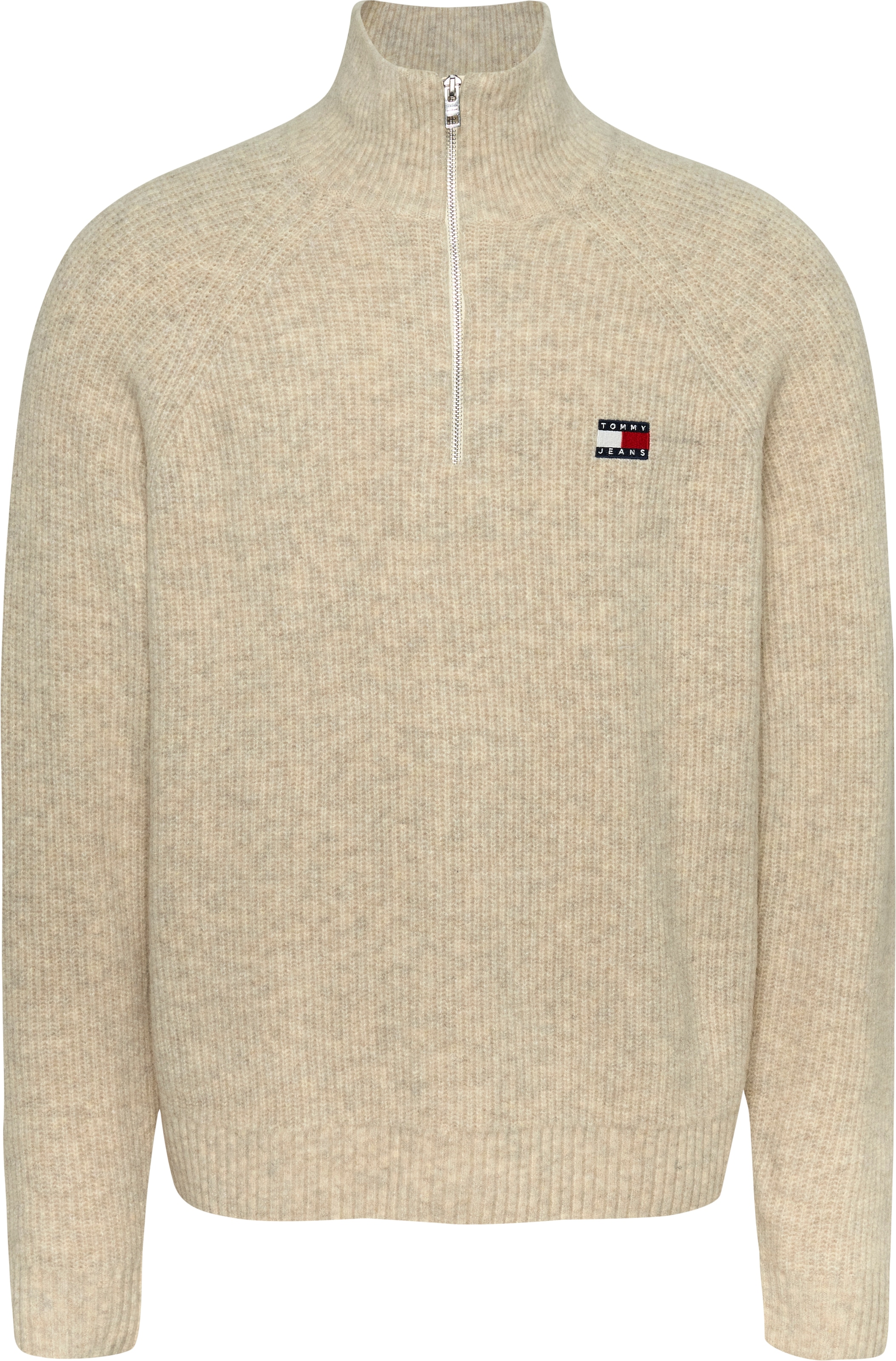 Tommy Jeans Strickpullover »TJM REG 1/4 ZIP RAGLAN BADGE«, Reißverschluss bis Brusthöhe, mit bestickten Markenlogo