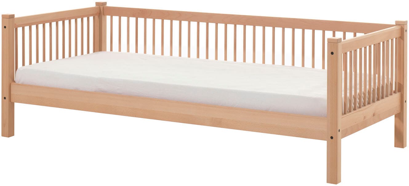 Vipack Daybett »Liegefläche 90 x 200 cm, inkl. Sprossenumrandung, zeitloses Design« Buche massiv, sehr stabil und standfest gebaut, inkl. Rolllattenrost,  die Bettschublade bietet Stauraum oder als Zusatzbett nutzbar