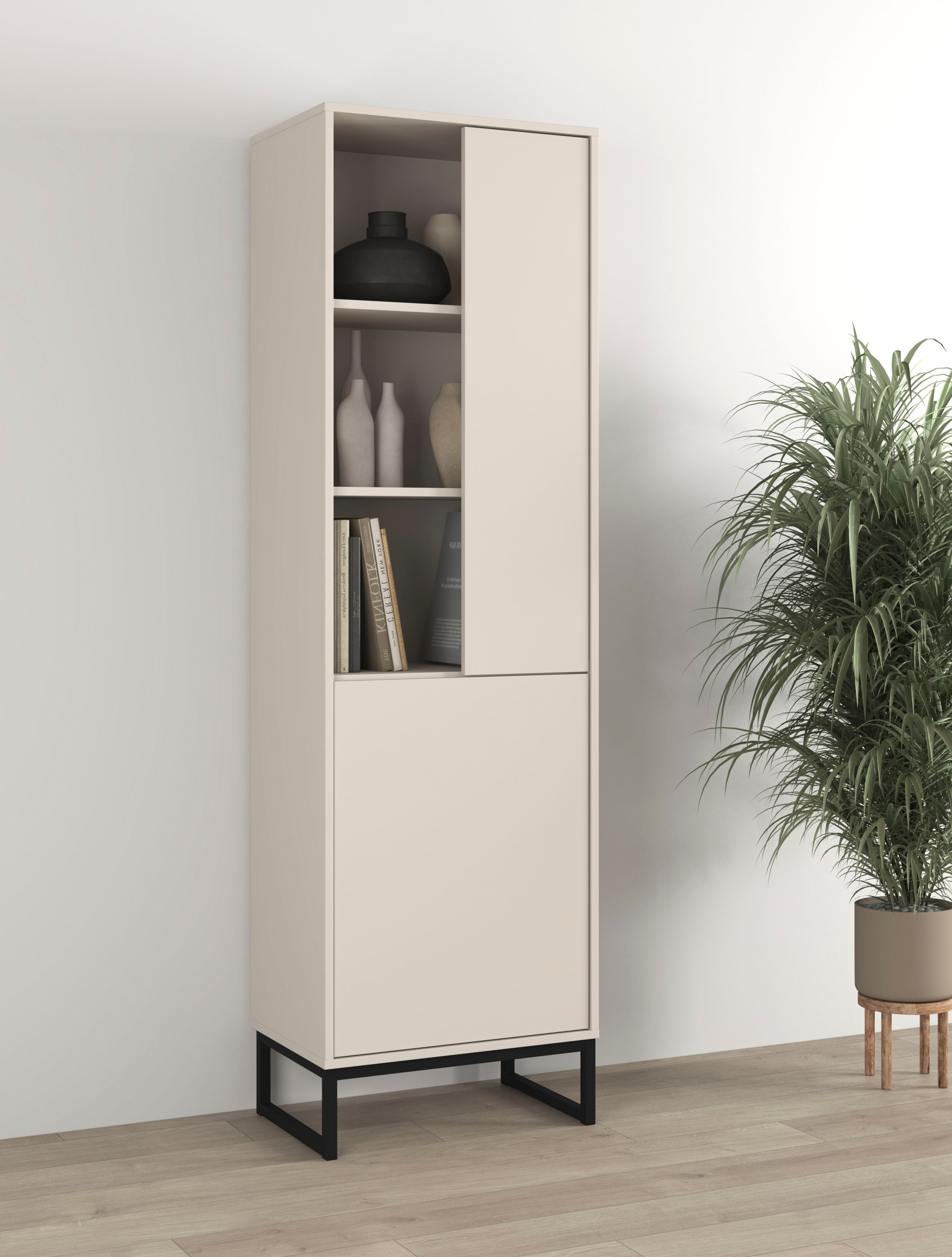 OTTO home Vitrine "Loft, Höhe 180 cm, moderne grifflose Standvitrine mit 2 Türen" Hochschrank mit viel Stauraum, verstellbaren Einlegeböden, Regal