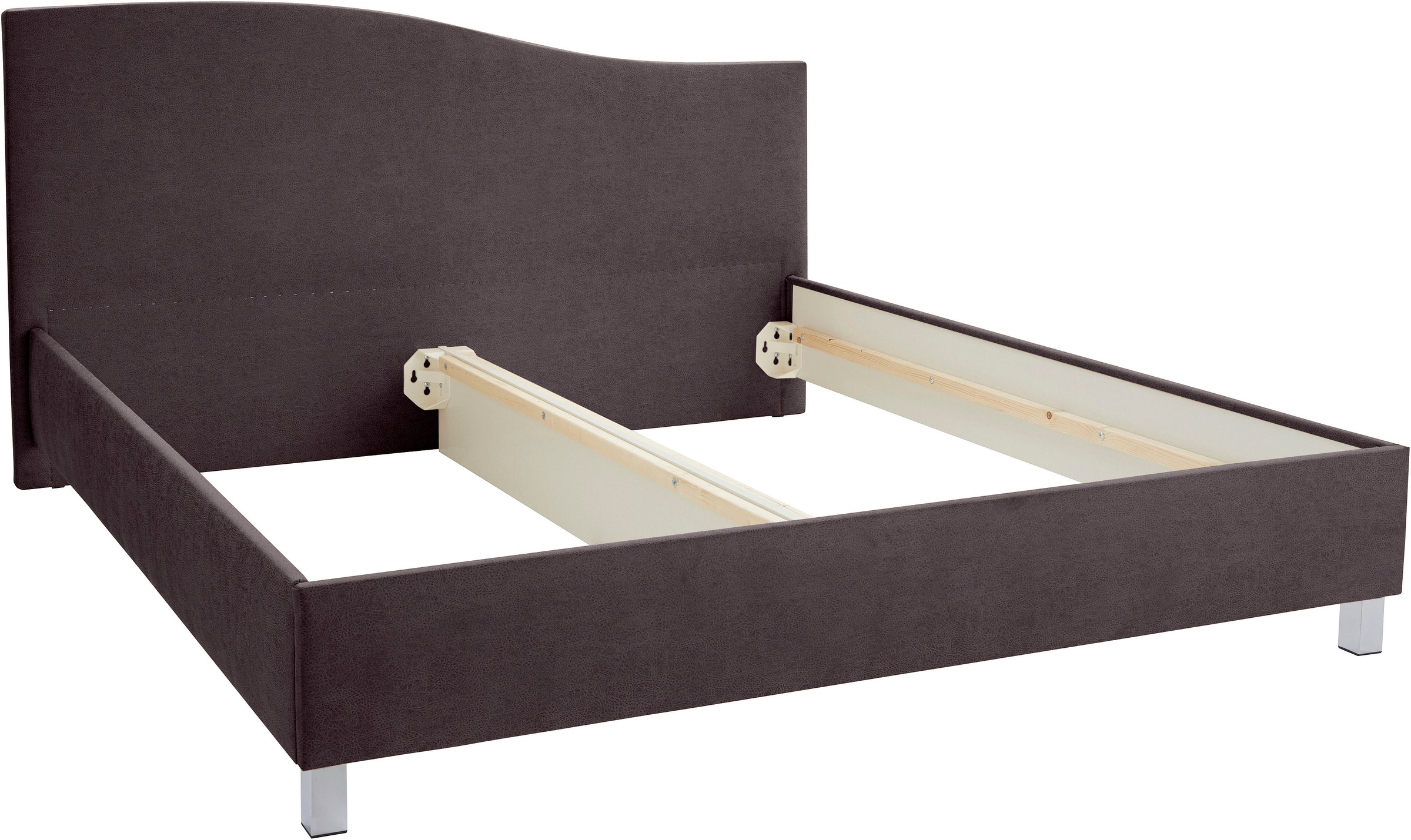 Polsterbett, grau (anthrazit), B:192cm H:100cm L:210cm, Bezug Bett: Velours mit grober Lederoptik (100% Polyester);Bonnellfederkernmatratze: 51% Polypropylen, 39% Polyester, 10% Baumwolle;Kaltschaummatratze: 100% Polyester, Bezug abnehm- und waschbar bis  9