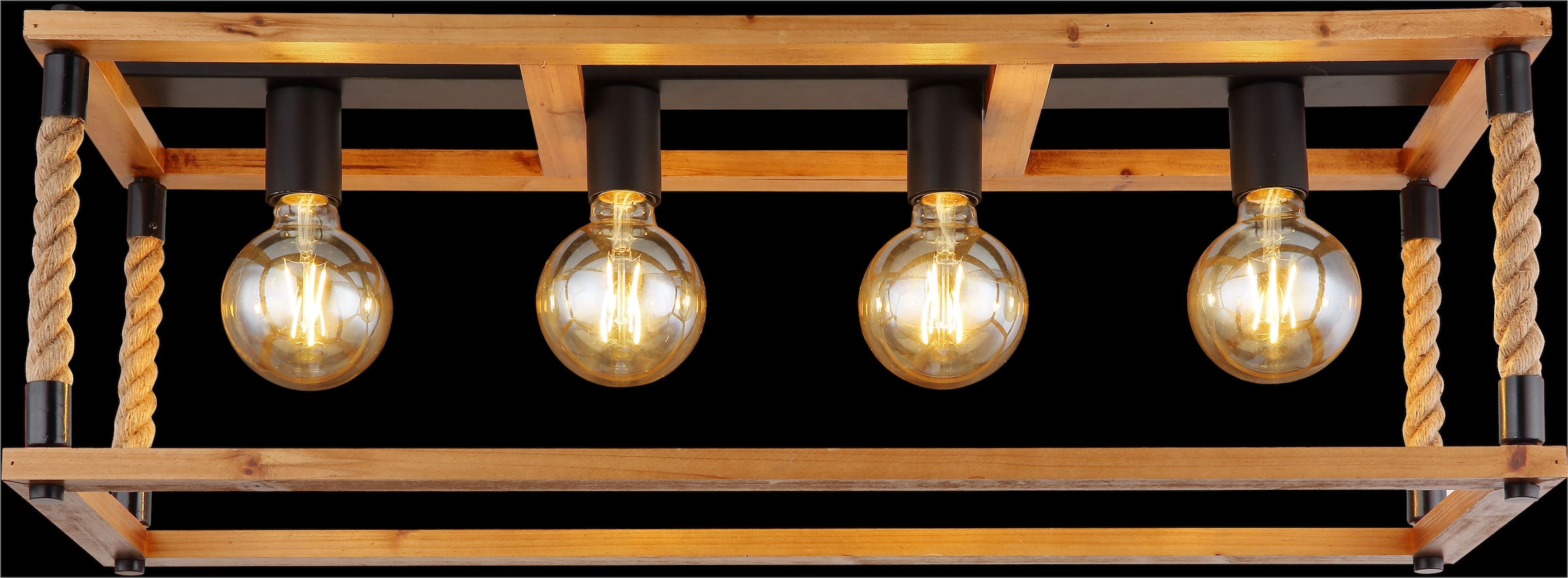 GLOBO LIGHTING Deckenleuchte »VERNON«, Leuchtmittel E27 | ohne Leuchtmittel, Deckenlampe/Holz/Hanf/Wohnbereich/Esszimmer
