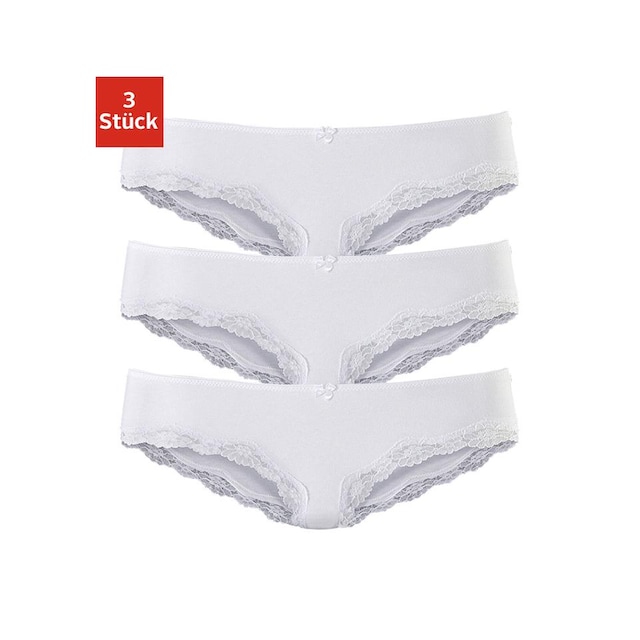 LASCANA Slip, (Packung, 3 St.), aus elastischer Baumwolle mit zarter Spitze  online bestellen | BAUR