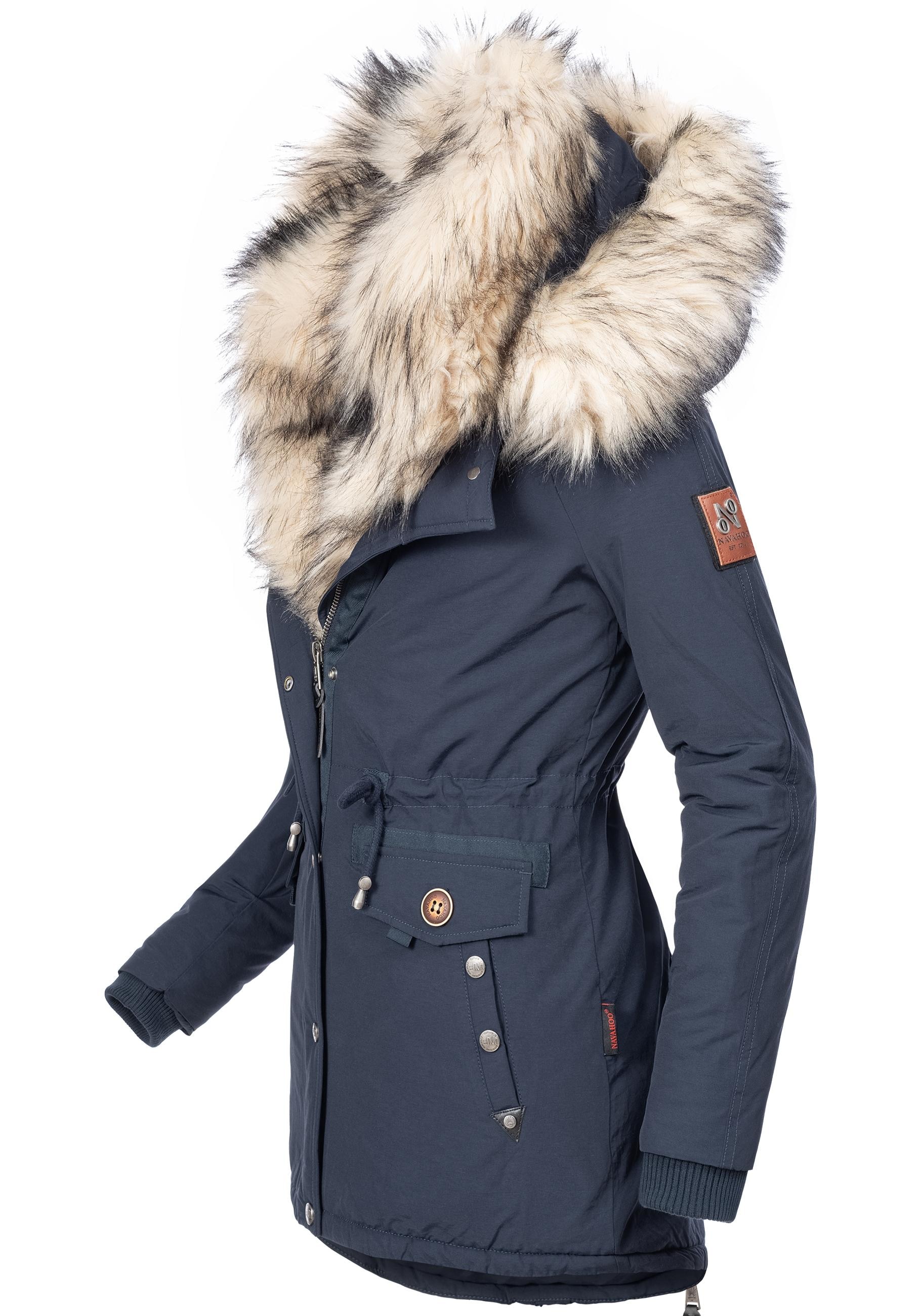 Navahoo Wintermantel »Sweety«, abgefahrener Winterparka m. 2 Kunstpelz-Kapuzen