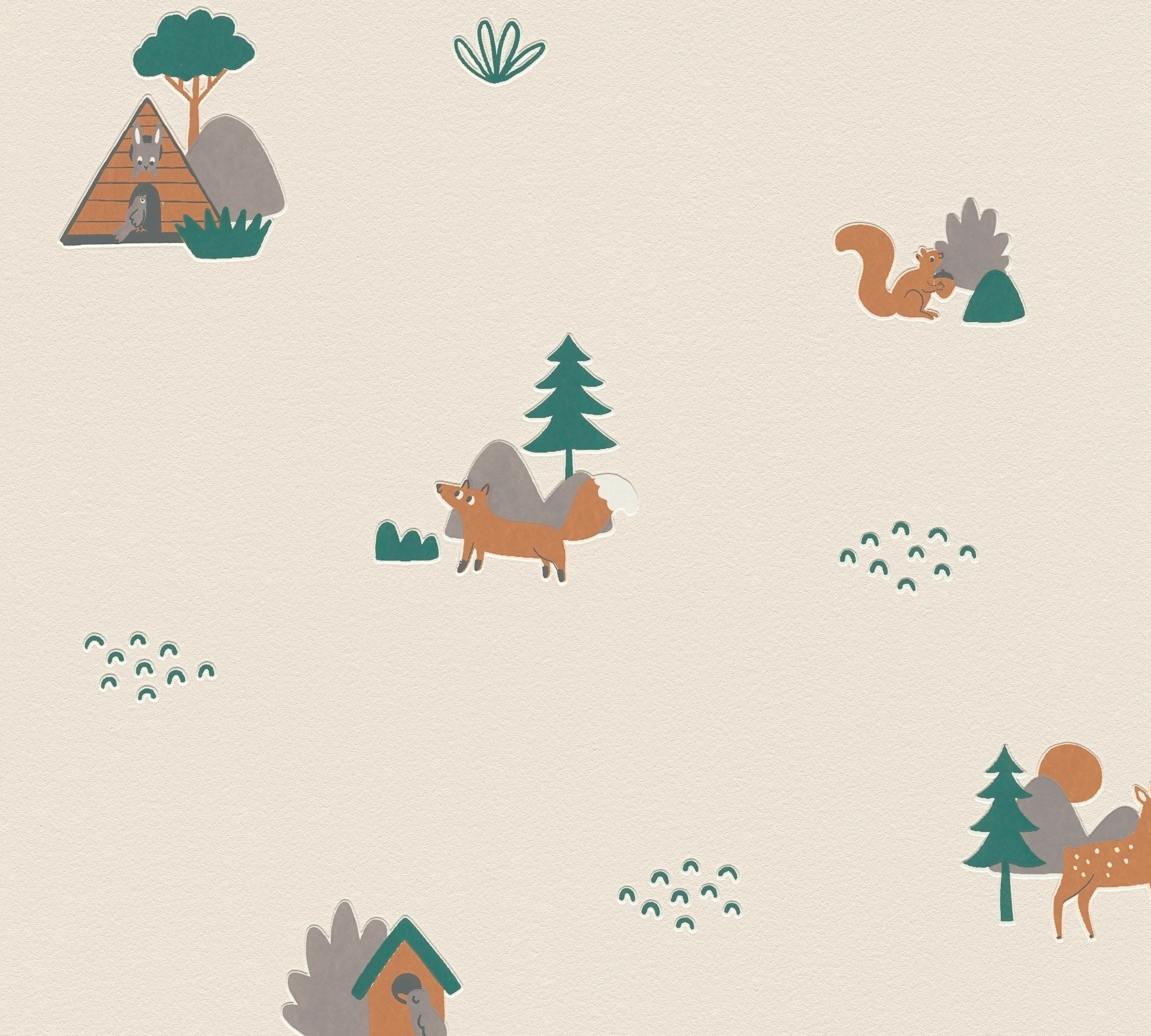 living walls 1100000002199 »Kids Studio Waldtiere – Vliestapete für Kinder« Wald | grafisch | naturalistisch glatt Fuchs, Reh und Eichhörnchen im modernen Scandi-Look