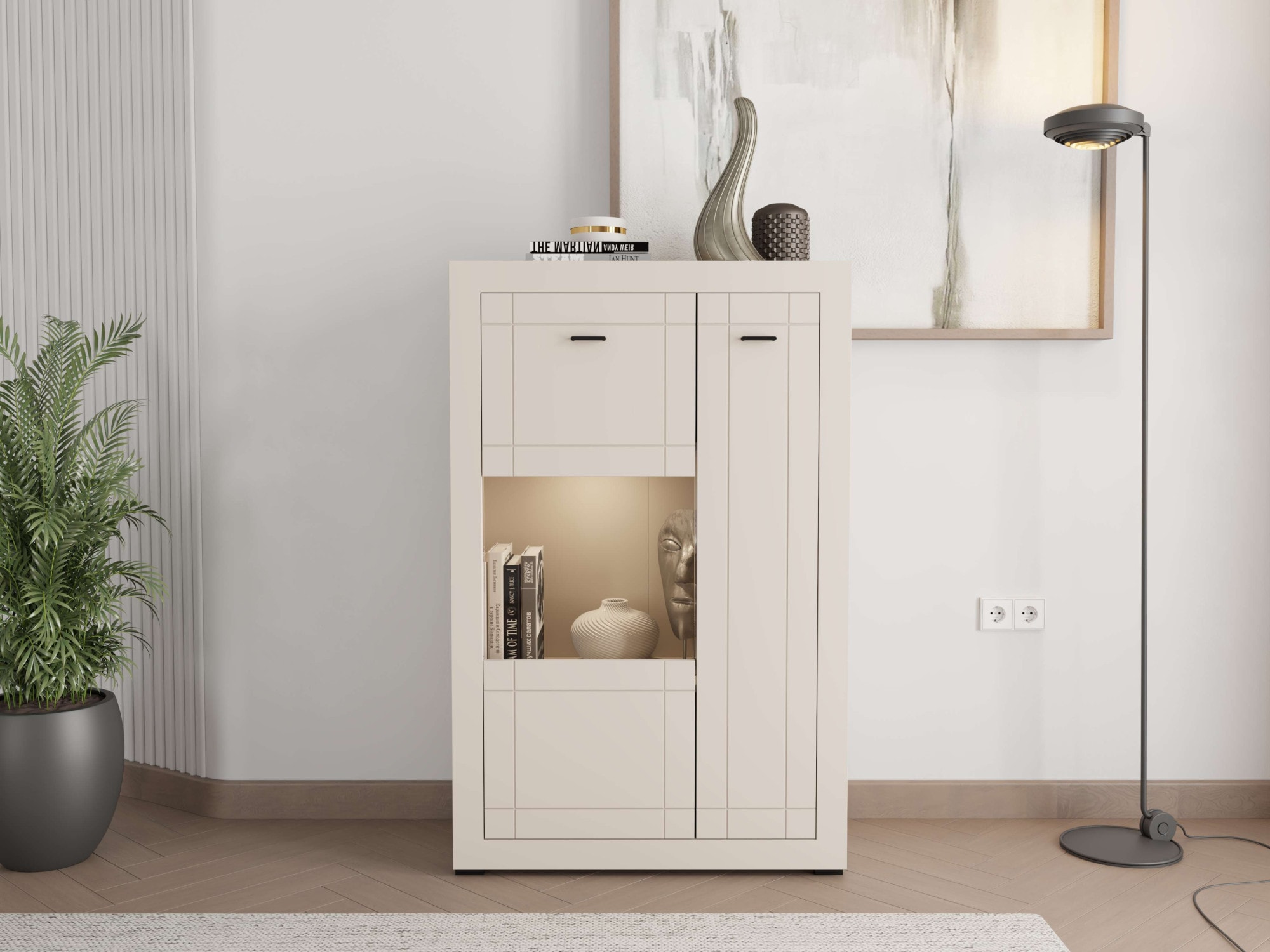 Home affaire Highboard "Warwick, Hochkommode, Vitrine, Glasvitrine, Kombi-Highboard" Modernes Highboard: Kaschmir-Dekor, 2 Türen, Heißfolienprägung