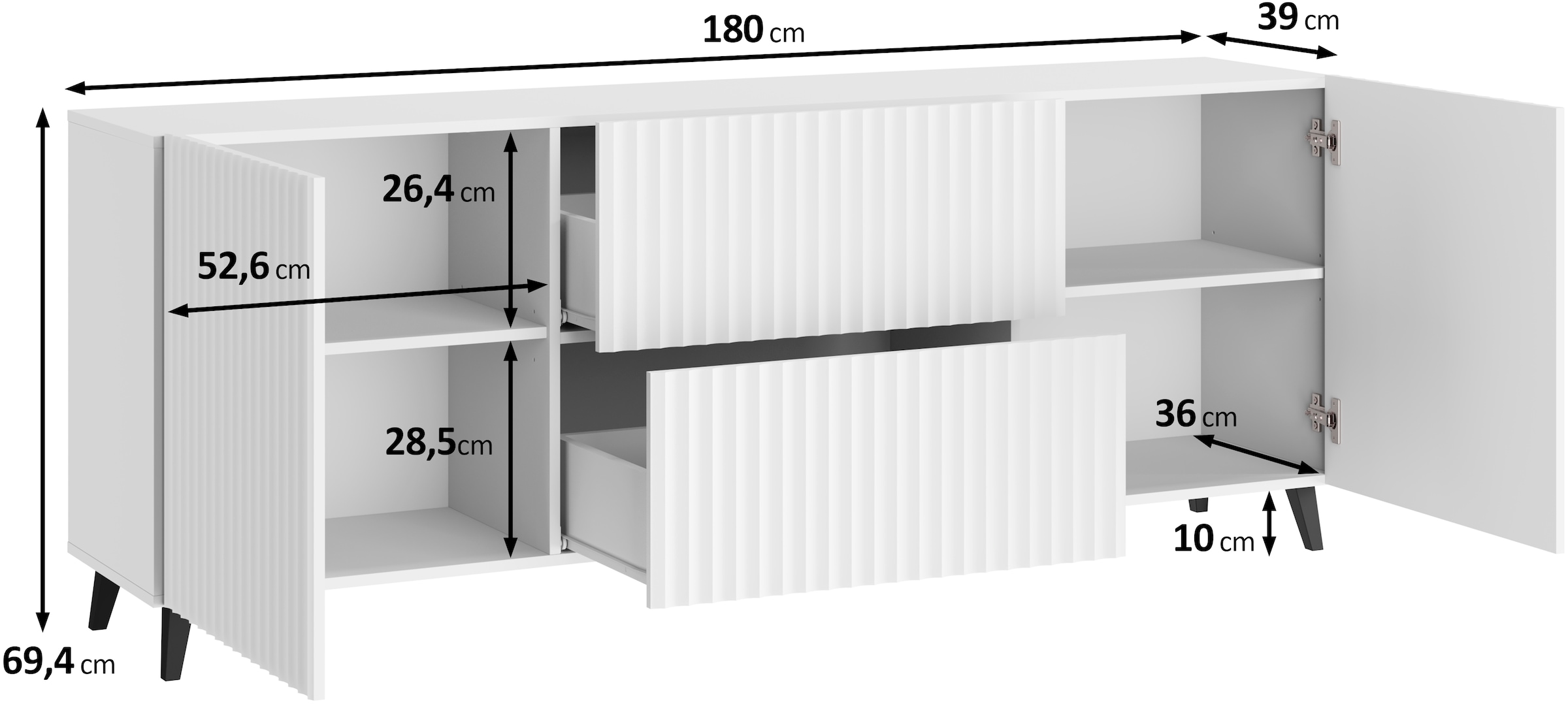 INOSIGN Lowboard »LOWBOARD PHUKET«, (1 St.), 2 Schubladen, 4 Türen, 6 geschlossenen Fächern, Breite 180cm