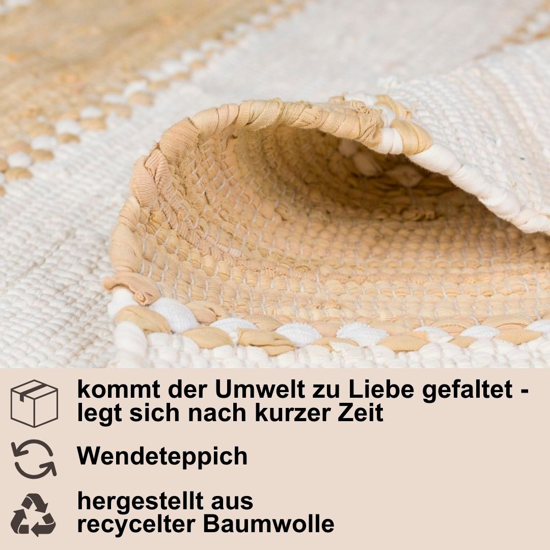 Myflair Möbel & Accessoires Teppich »Karim«, rechteckig, 10 mm Höhe, Handweb Teppich, gestreift, 90% Baumwolle, handgewebt, mit Fransen