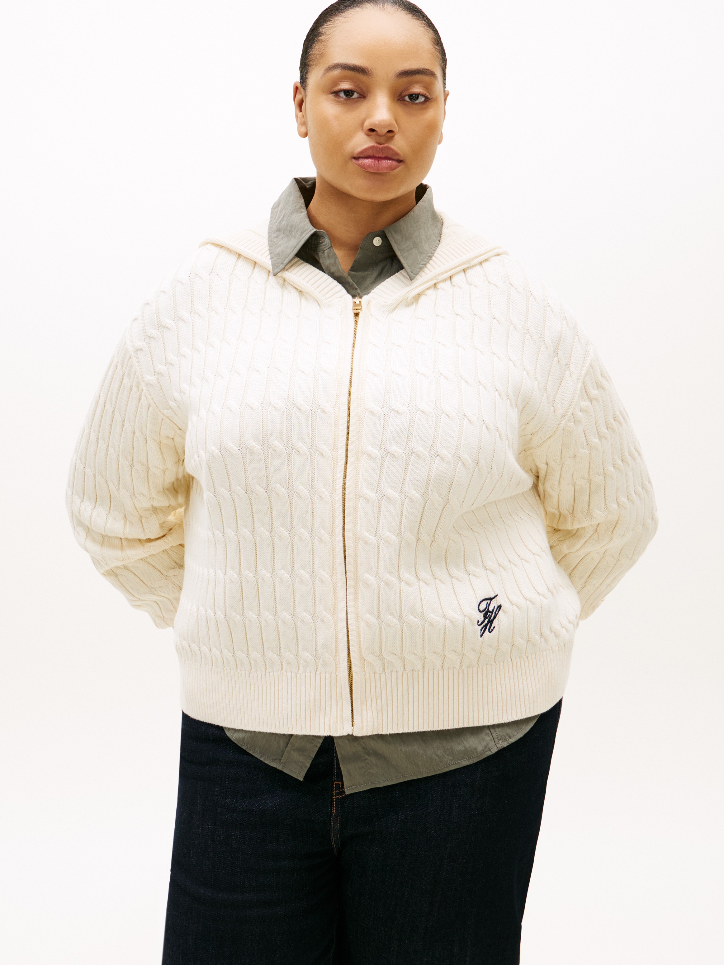 Tommy Hilfiger Curve Kapuzenstrickjacke "CRV CO CABLE MID GG LS ZIP HOODY" günstig online kaufen