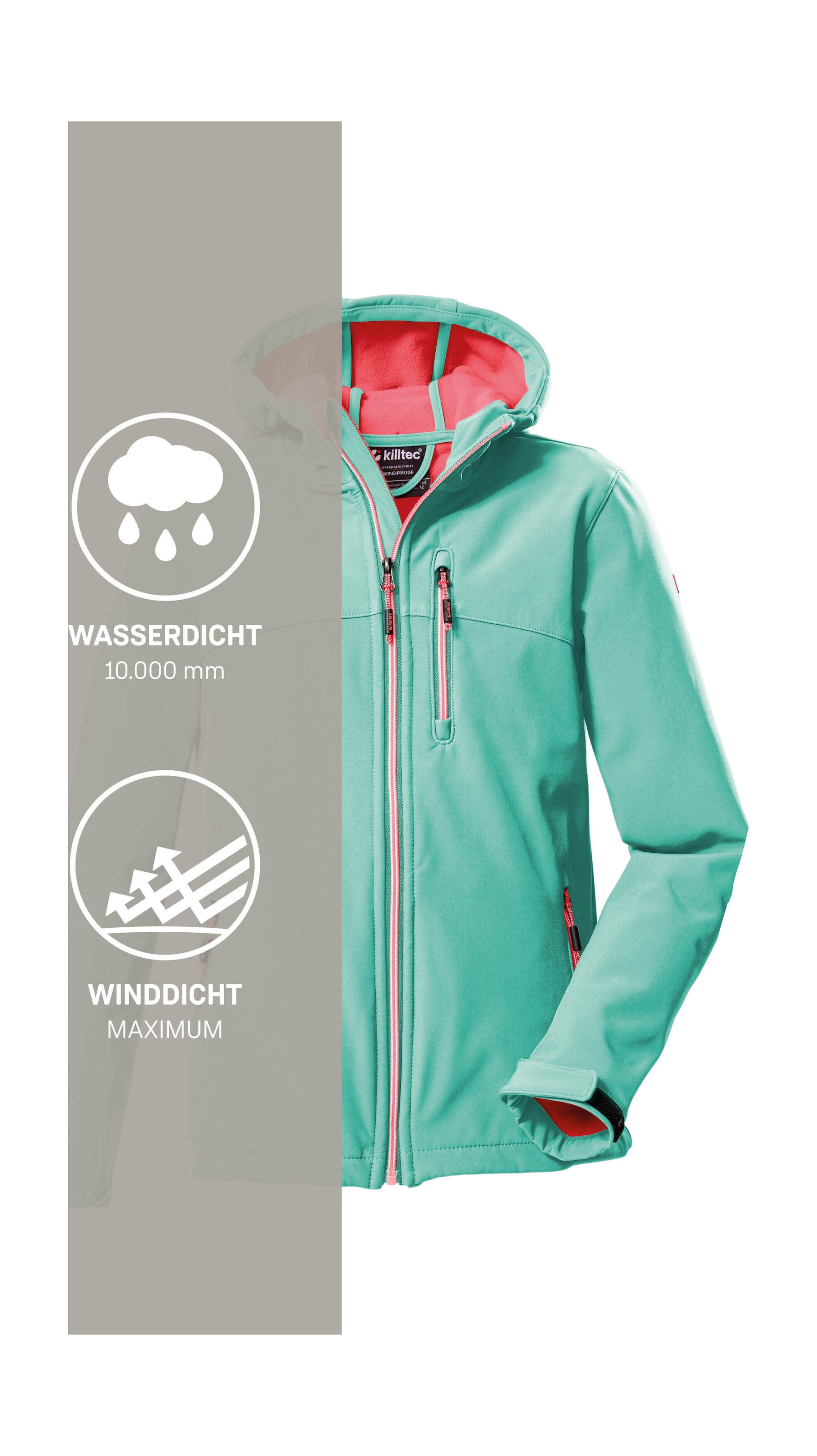 Killtec Softshelljacke »Girls Softshelljacke« Wasserabweisend, verstellbare Kapuze u Ärmel, Fleece-Innenfutter