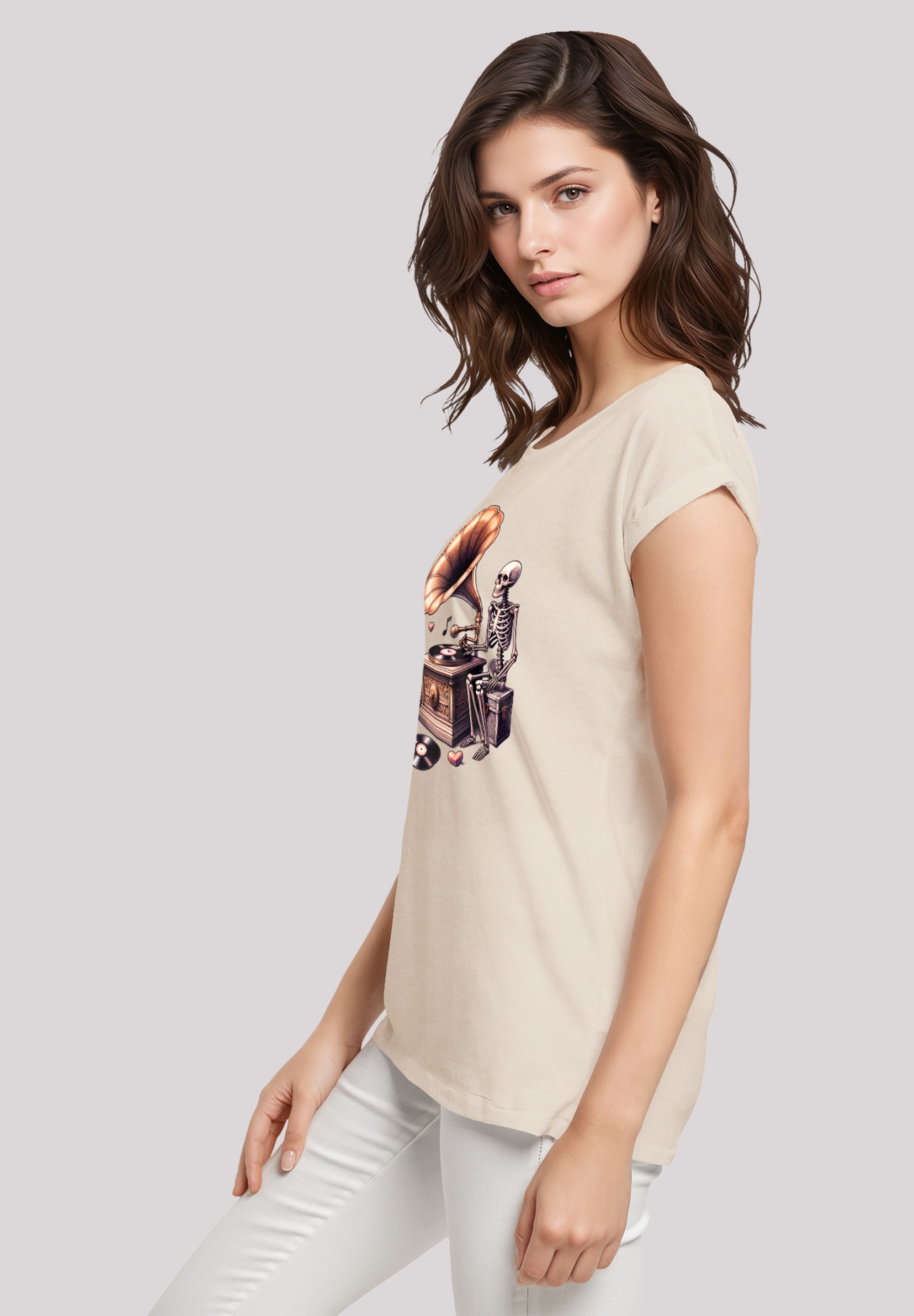 F4NT4STIC T-Shirt »Gothic Skeleton Vintage Plattenspieler«, Premium Qualität