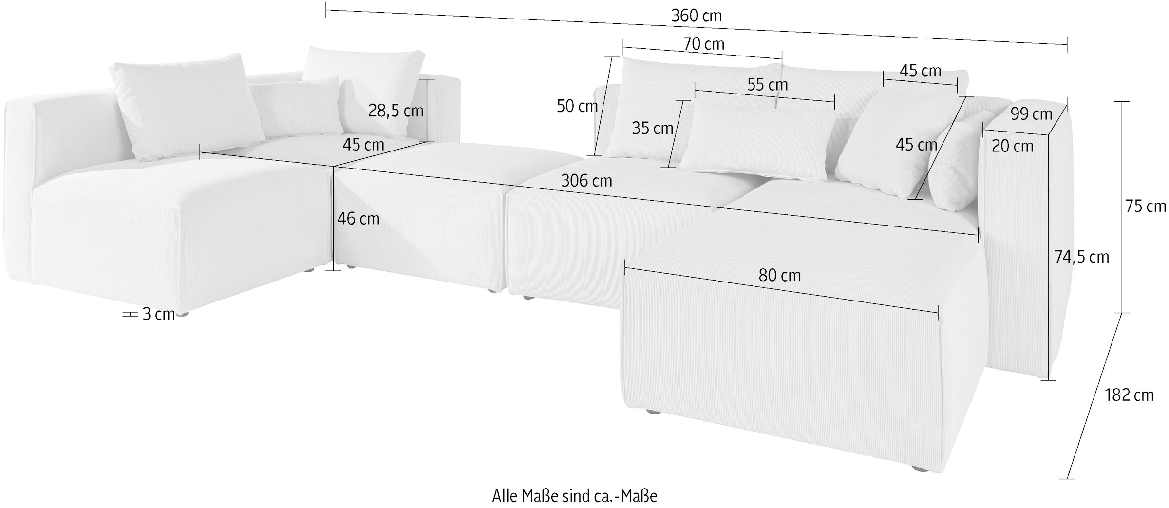 Guido Maria Kretschmer Home&Living Wohnlandschaft »Comfine U-Form«, zusammengesetzt aus Modulen, in 3 Stoffen und vielen Farben