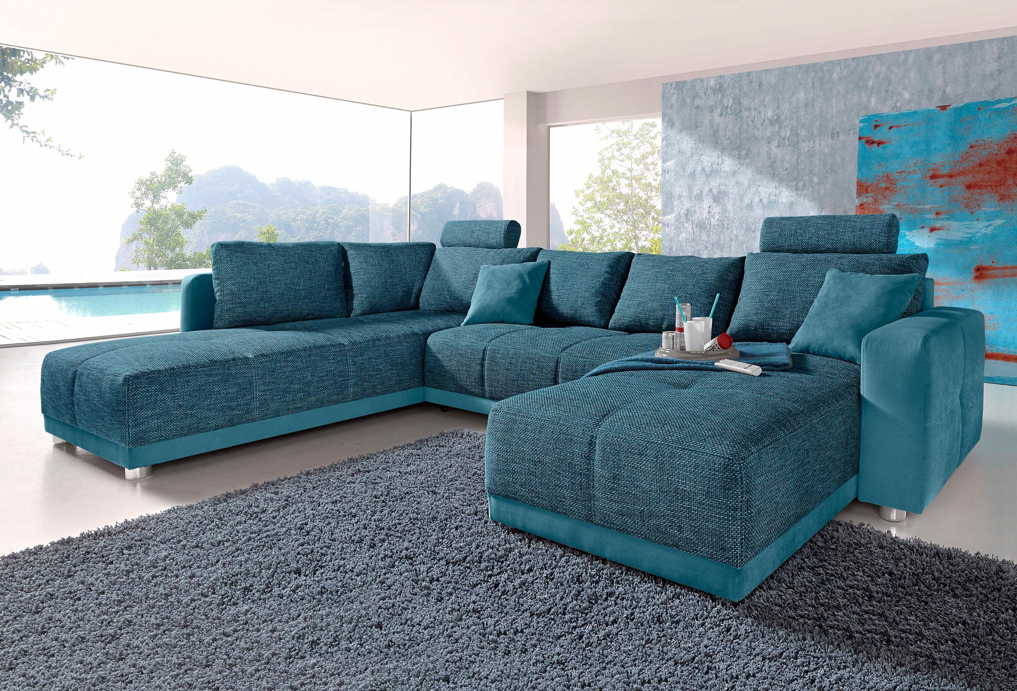 Jockenhöfer Gruppe Wohnlandschaft "Orlando U-Form, B: 337 cm, Liegefl. 135x305 cm" mit Schlaffunktion, Bettkasten, 2 Kopfstützen & 2 Zierkissen,Federkern