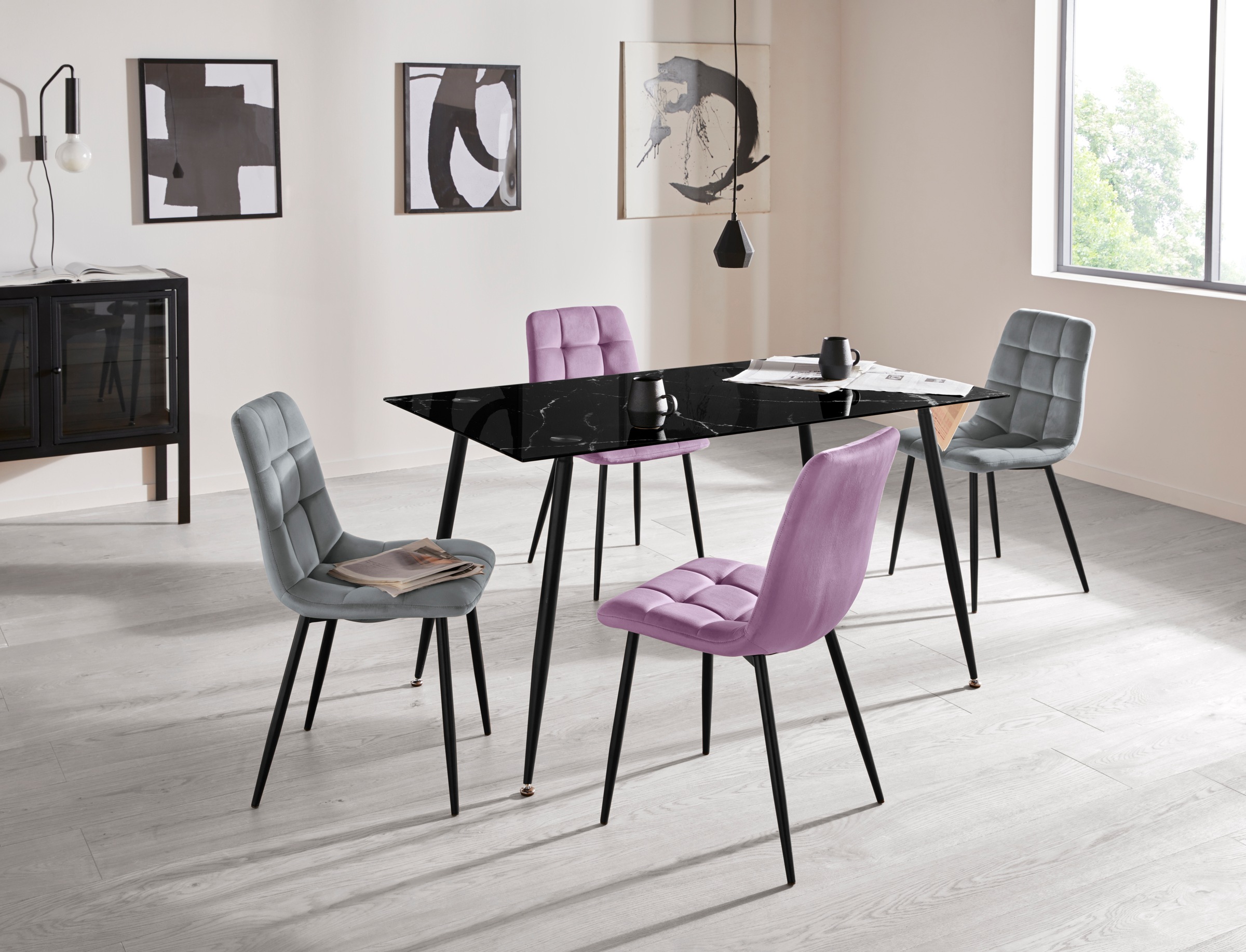 Thumbnail - Home affaire Esszimmerstuhl "Parma" (Set) 2 Stk.Bezug in Samtstoff, Küchenstuhl