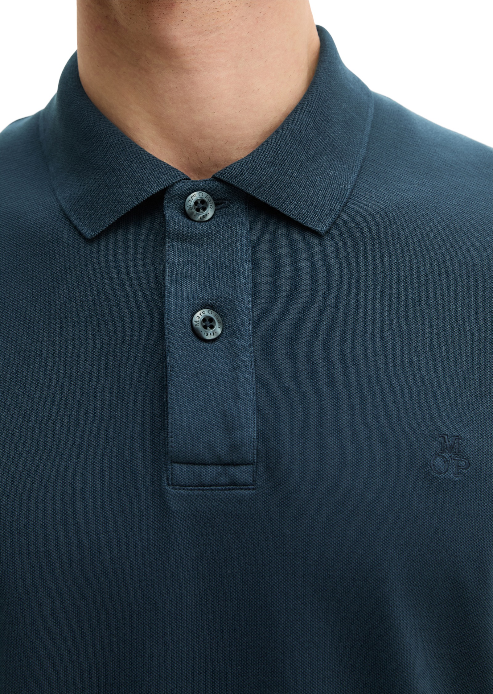Langarm-Poloshirt MARC O'POLO, Herren, Gr. L, schwarz navy, Piqué, Obermaterial: 95% Baumwolle, 5% Elasthan, regular fit normal, Shirts, Piqué regular fit aus Bio-Baumwolle mit Elasthan 6