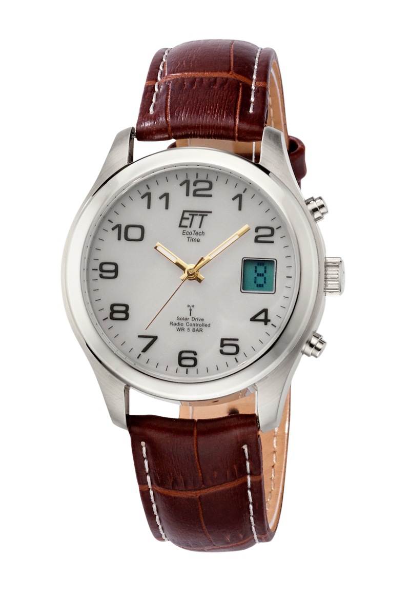 ETT Herren Funkuhr "Basic"braun, Armbanduhren, Armbanduhr, Solar, Herrenuhr, Lederarmband, analog, digital