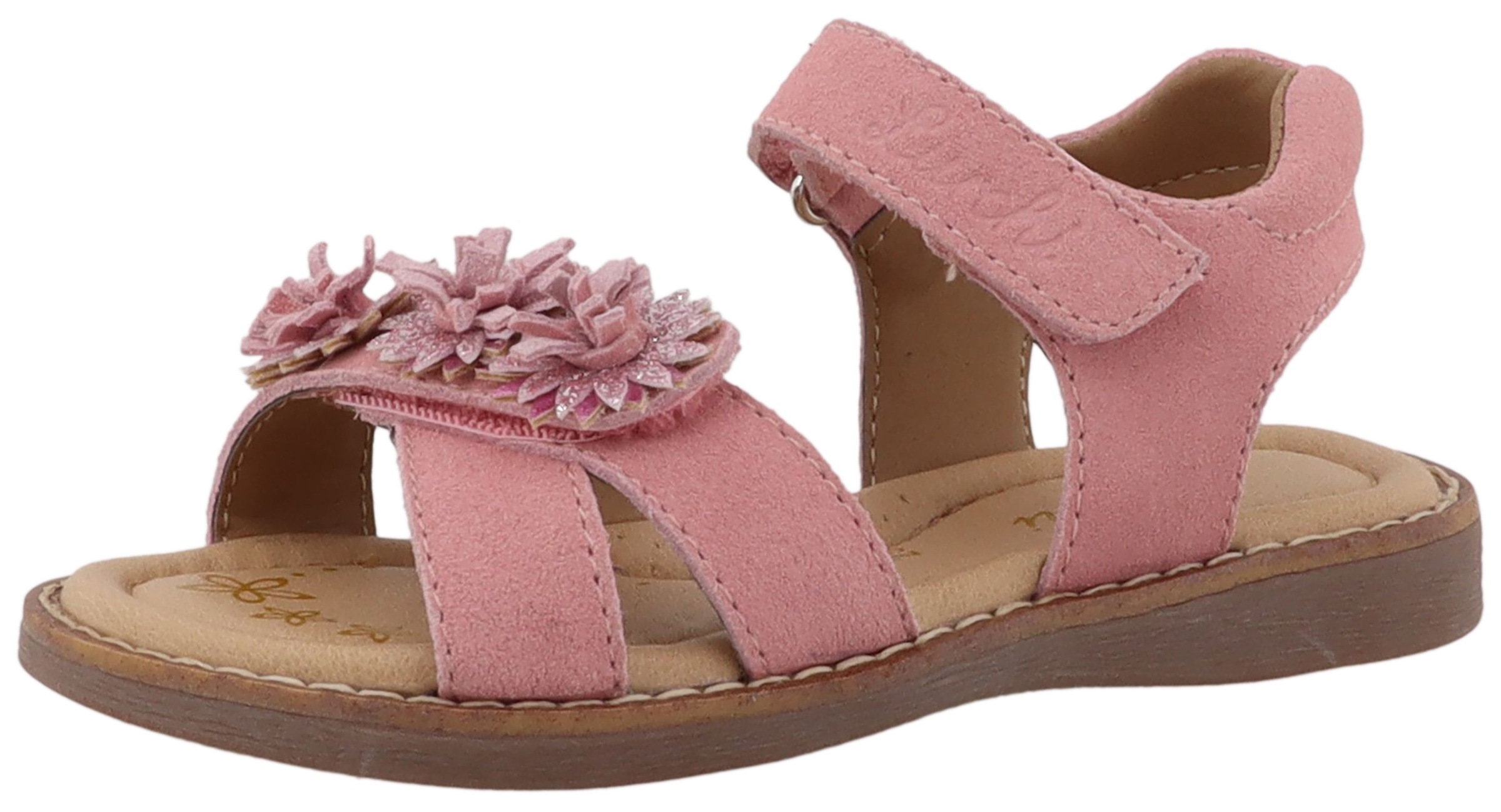 LURCHI Mädchen Sandale "Loona", Gr. 32rosé, Veloursleder, festlich, Schuhe, Klettschuh mit Blütenapplikation, Größenschablone zum Download