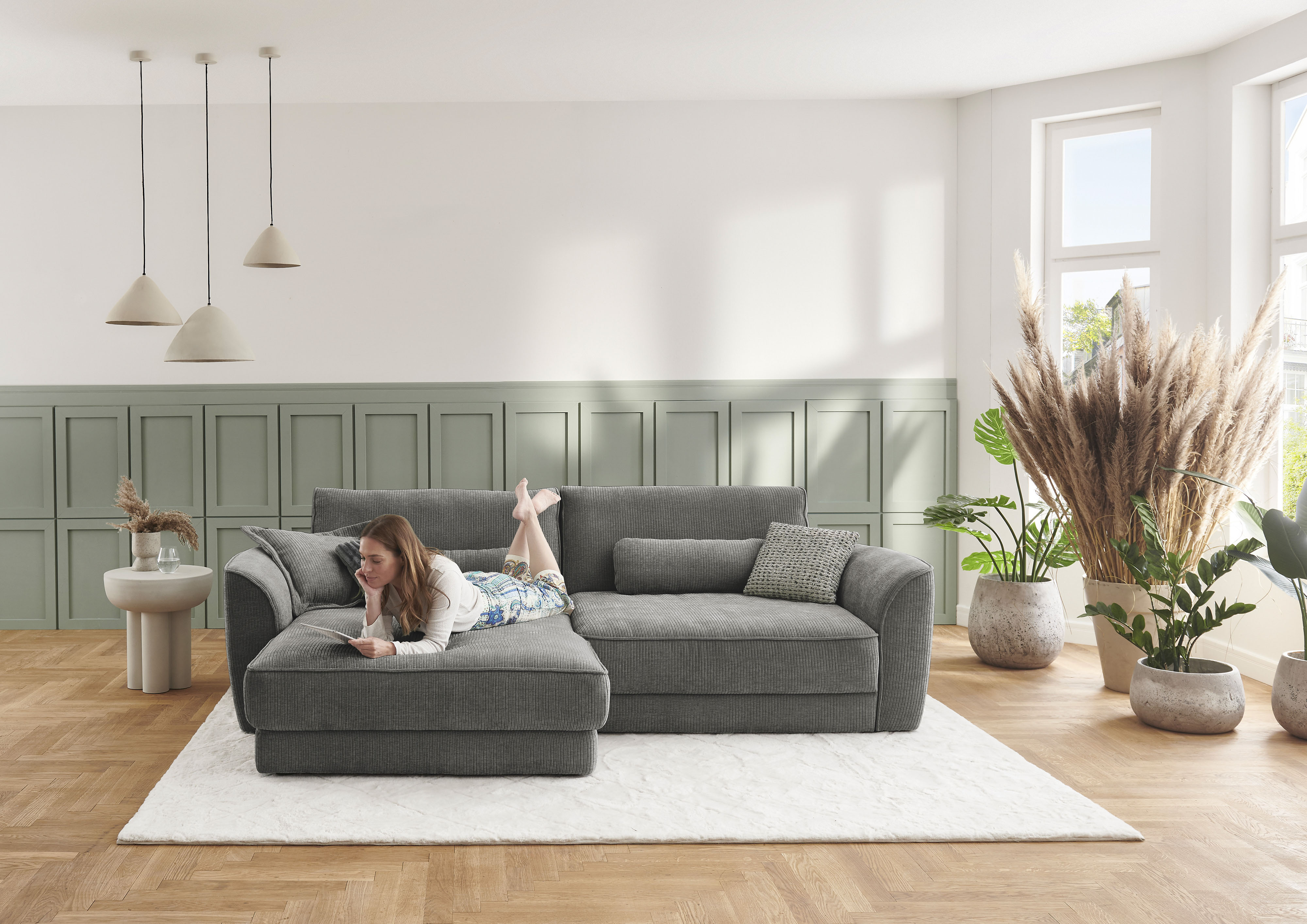 Die PlanBar Ecksofa "ZE-EM24138 L-Form, 264 cm breit, Softsitz-Couch Polsterecke" Kaltschaumpolsterung, optional mit Sitztiefenverstellung