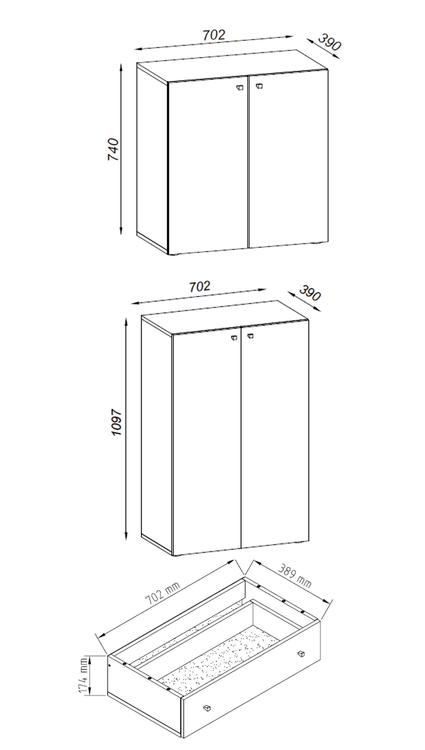 VCM Aktenschrank »VCM XXL Büroschrank mit 5 Fächern und einer Schublade | moderner Aktenschrank mit Drehtüren | Maße ca. H. 200 x B. 70 x T. 39 cm ¿ Lona 5-Fach«, (1 St.)