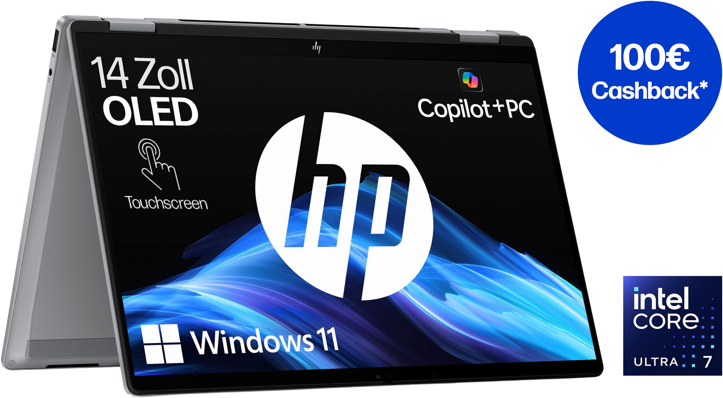 HP Convertible Notebook "OmniBook X Flip 14-fm0272ng", 16 GB RAM 512 GB SSD, Core Ultra 7, Windows11Home, silber, Notebooks
